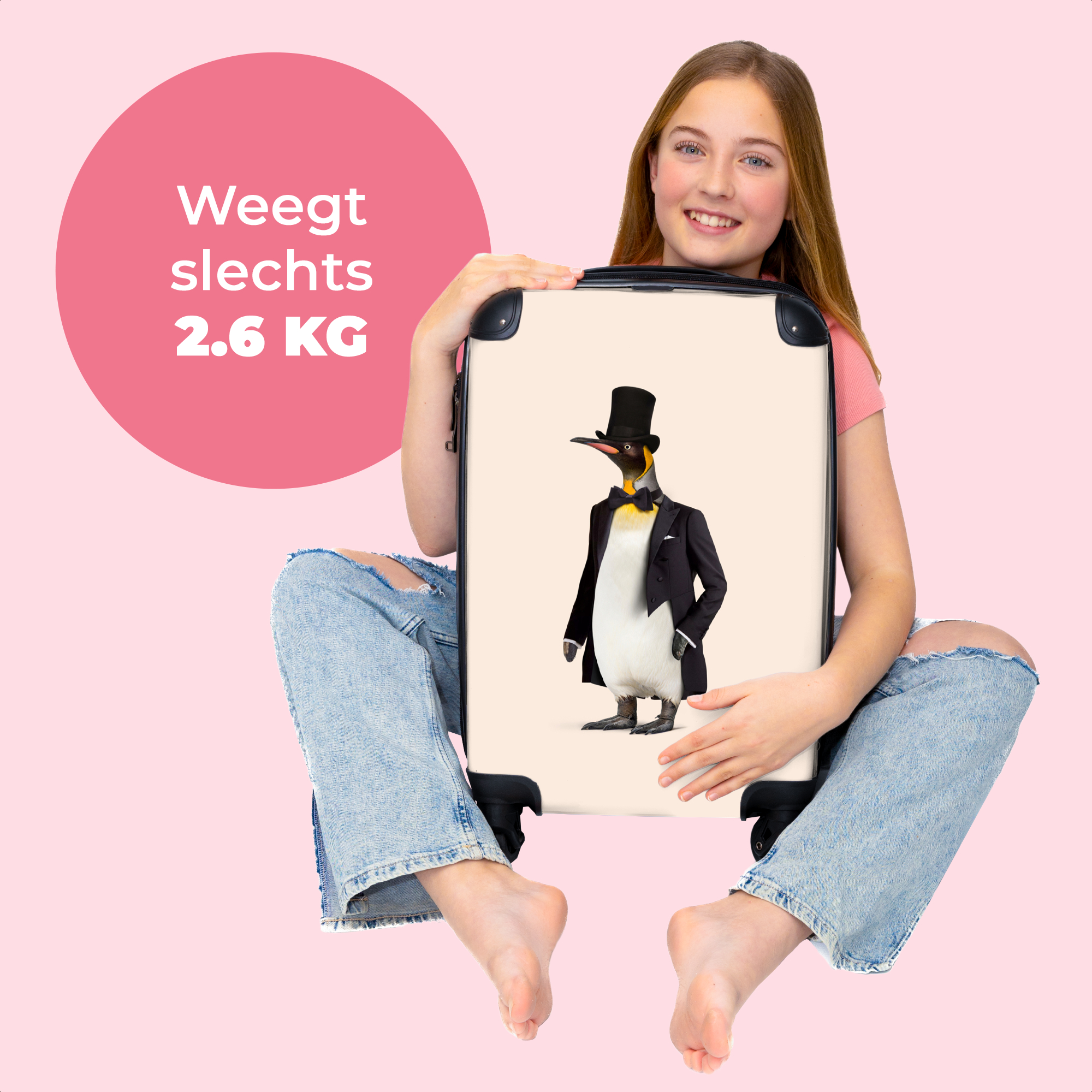 Koffer - Pinguïn - Dier - Hoed - Colbert - Zwart-4