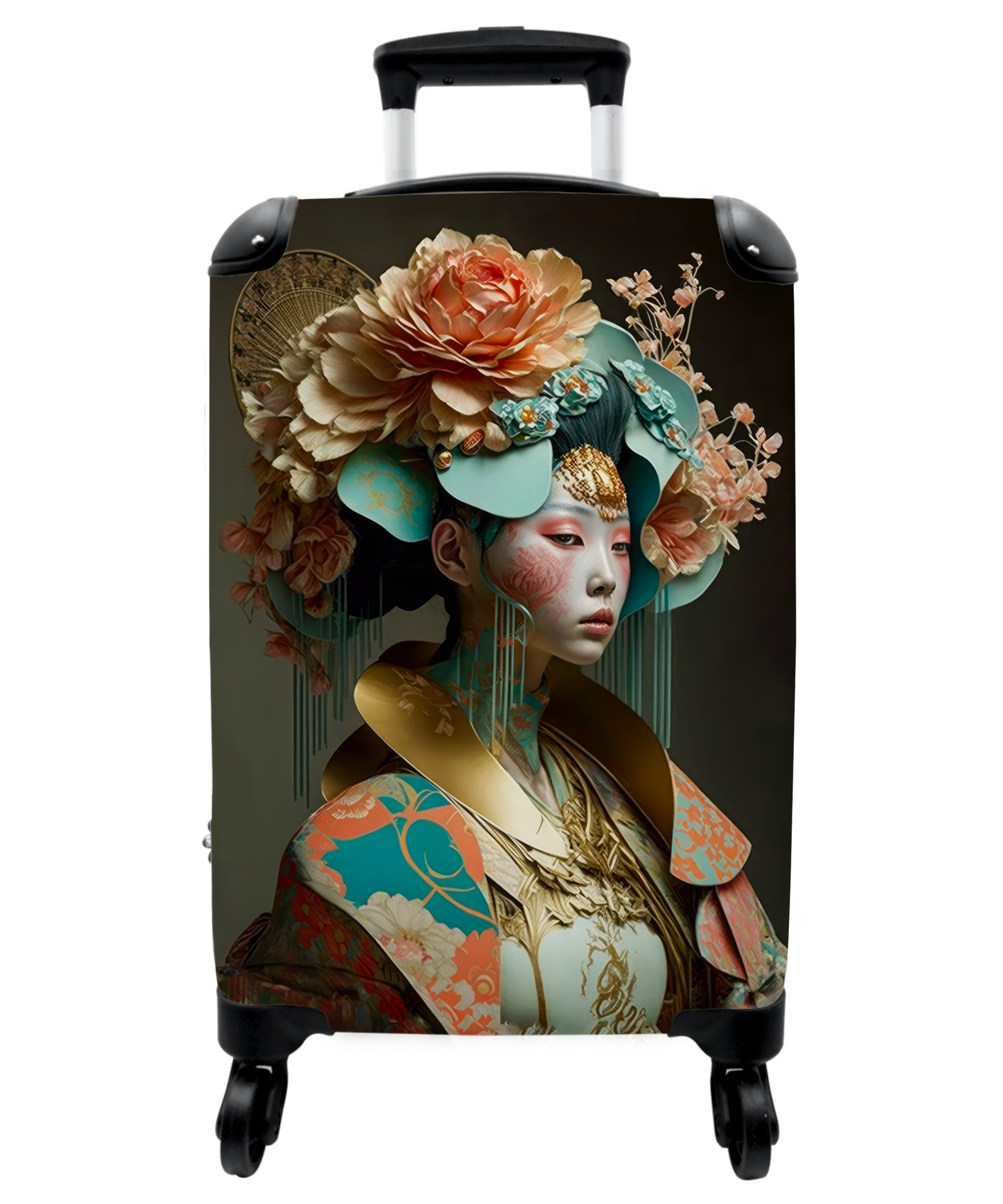 Koffer - Vrouw - Bloemen - Oranje - Portret - Asian-thumbnail-1