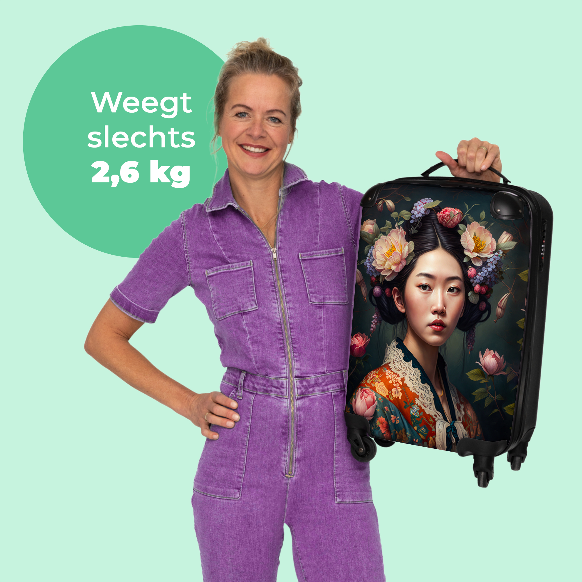 Koffer - Vrouw - Bloemen - Kimono - Portret - Asian-4