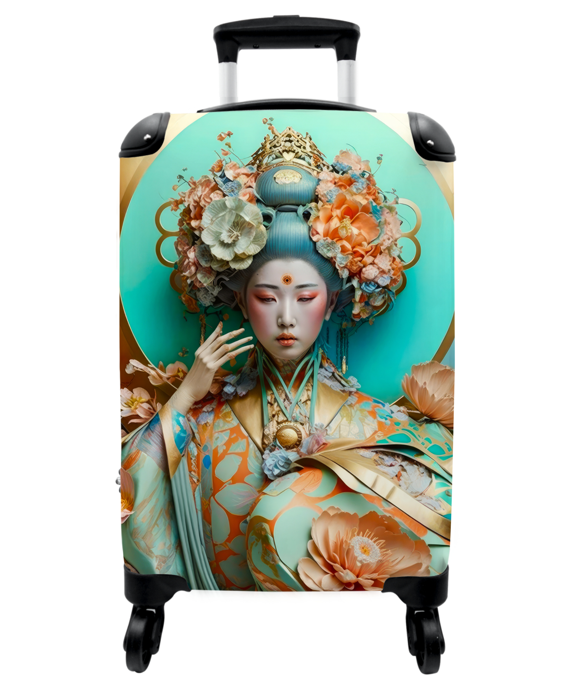 Koffer - Vrouw - Kimono - Bloemen - Goud - Portret-1