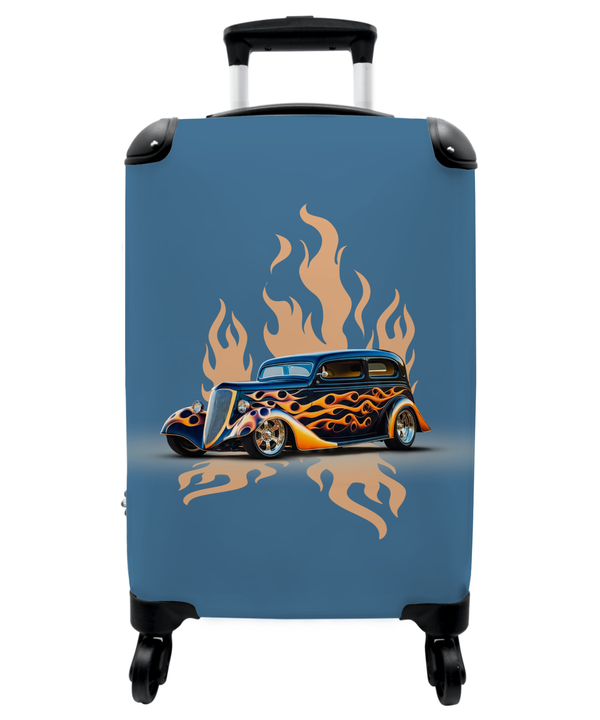 Koffer - Auto - Vintage - Blauw - Vlammen