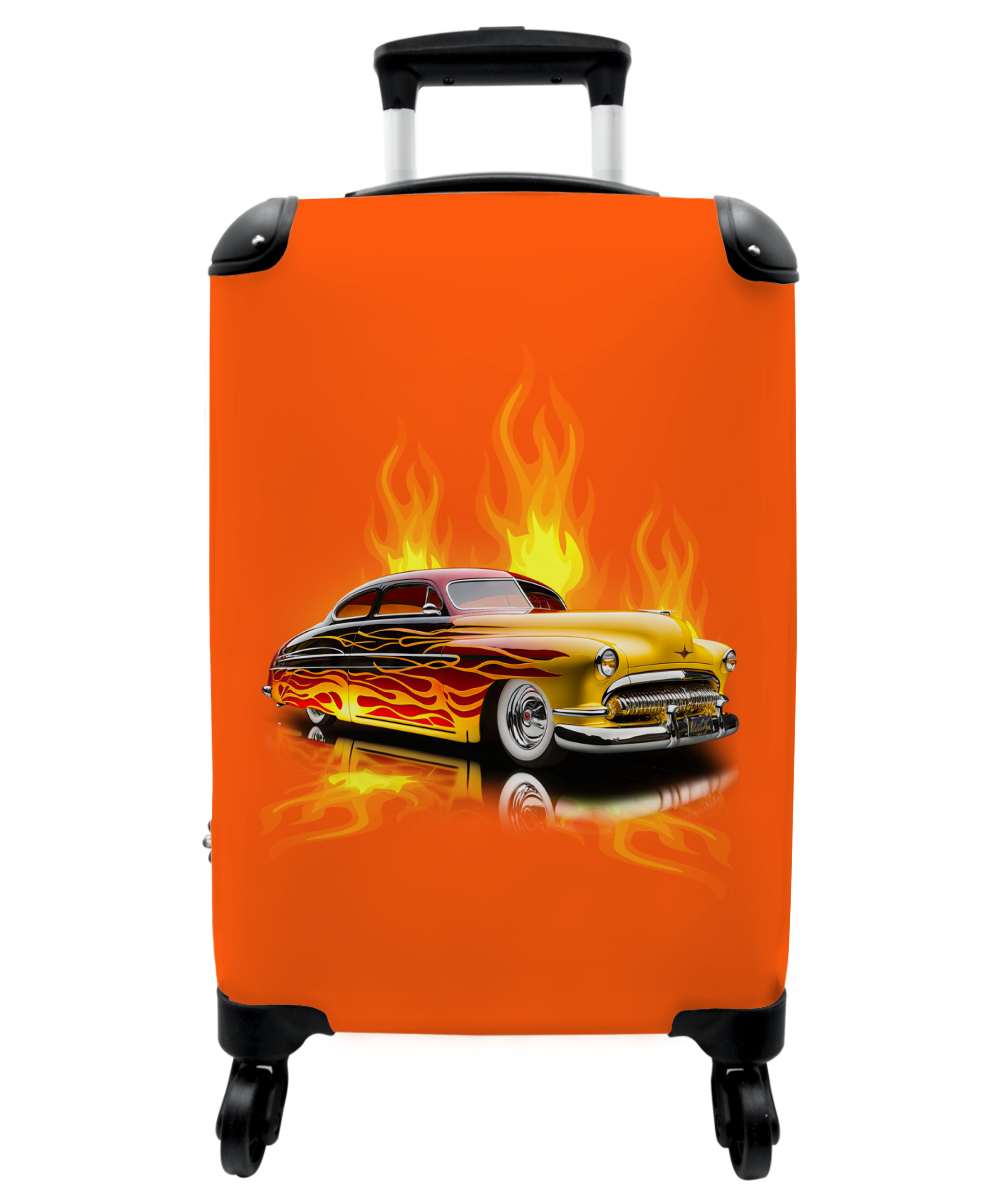 Koffer - Auto - Vlammen - Oranje - Vuur - Vintage