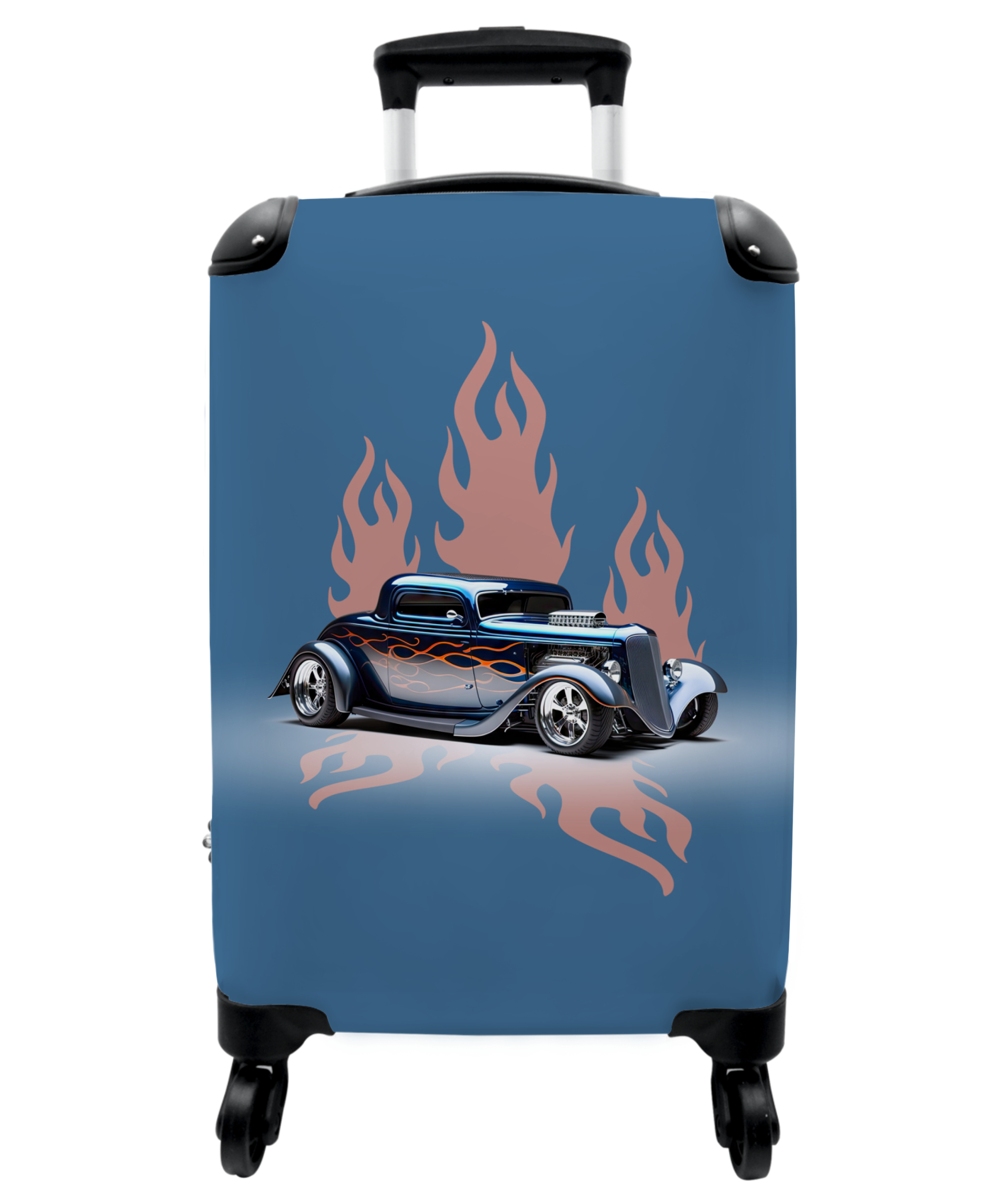 Koffer - Auto - Blauw - Vlammen - Vintage-1