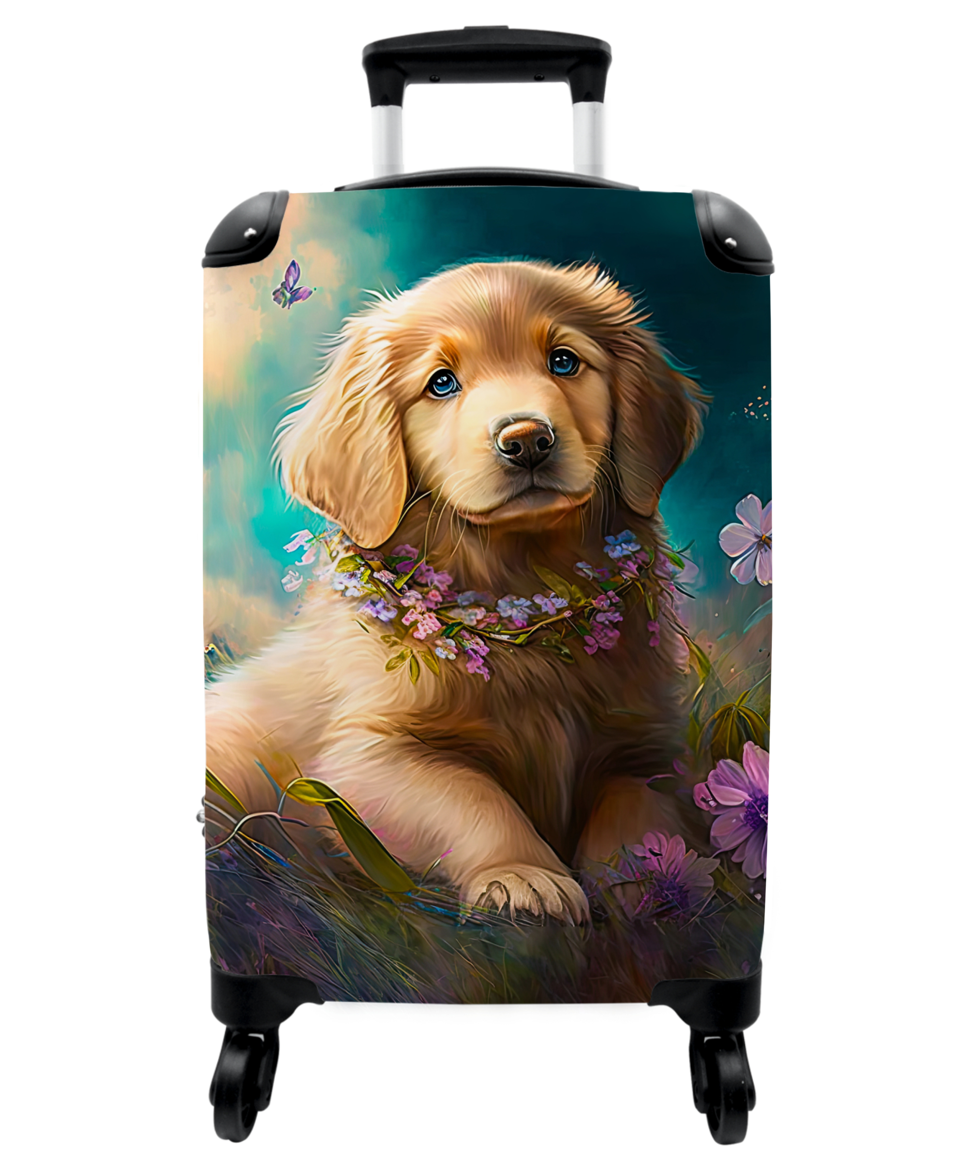 Koffer - Puppy - Bloemenkrans - Vlinder - Hond - Golden retriever