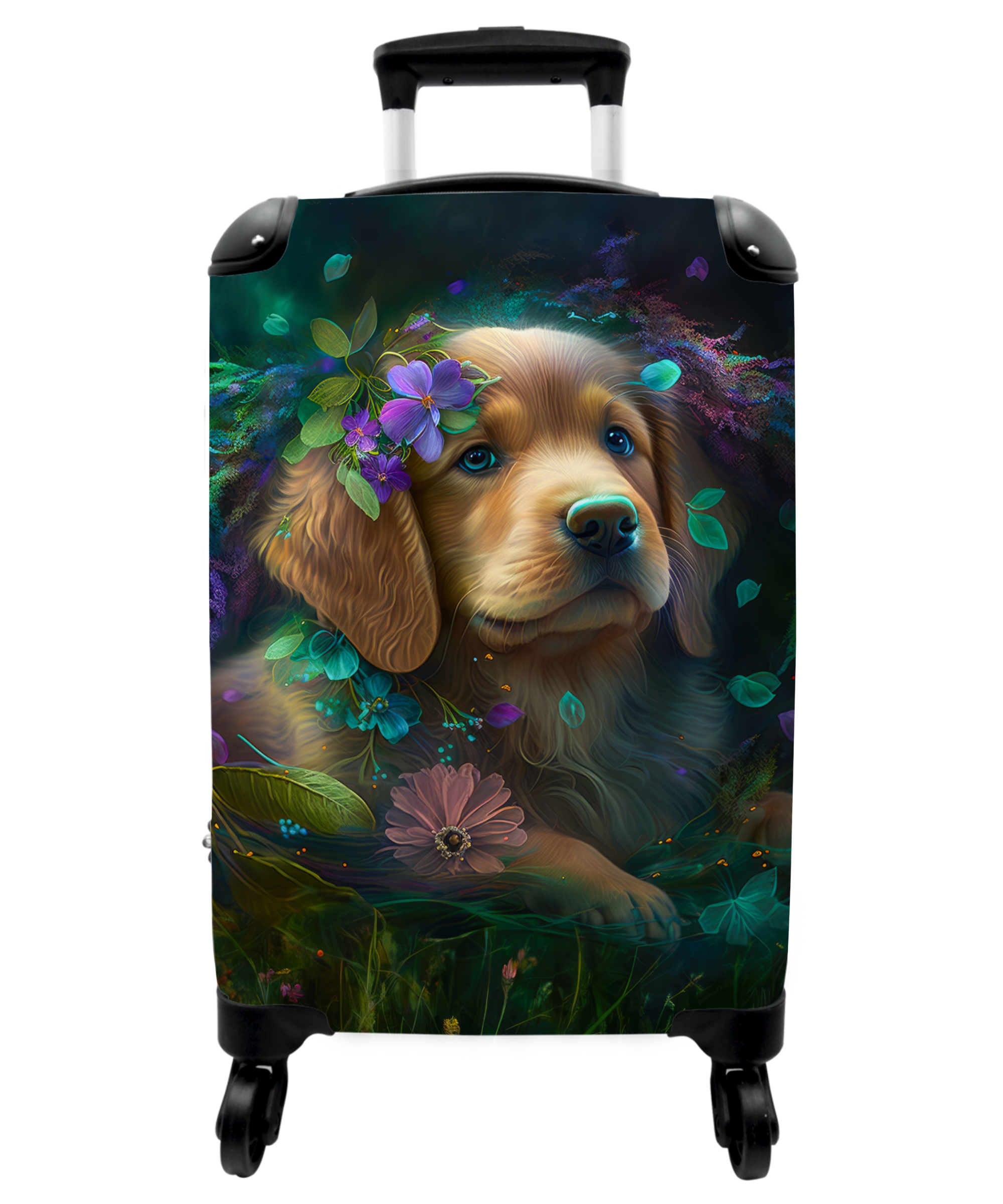 Koffer - Hond - Puppy - Bloemen - Natuur - Golden retriever-1