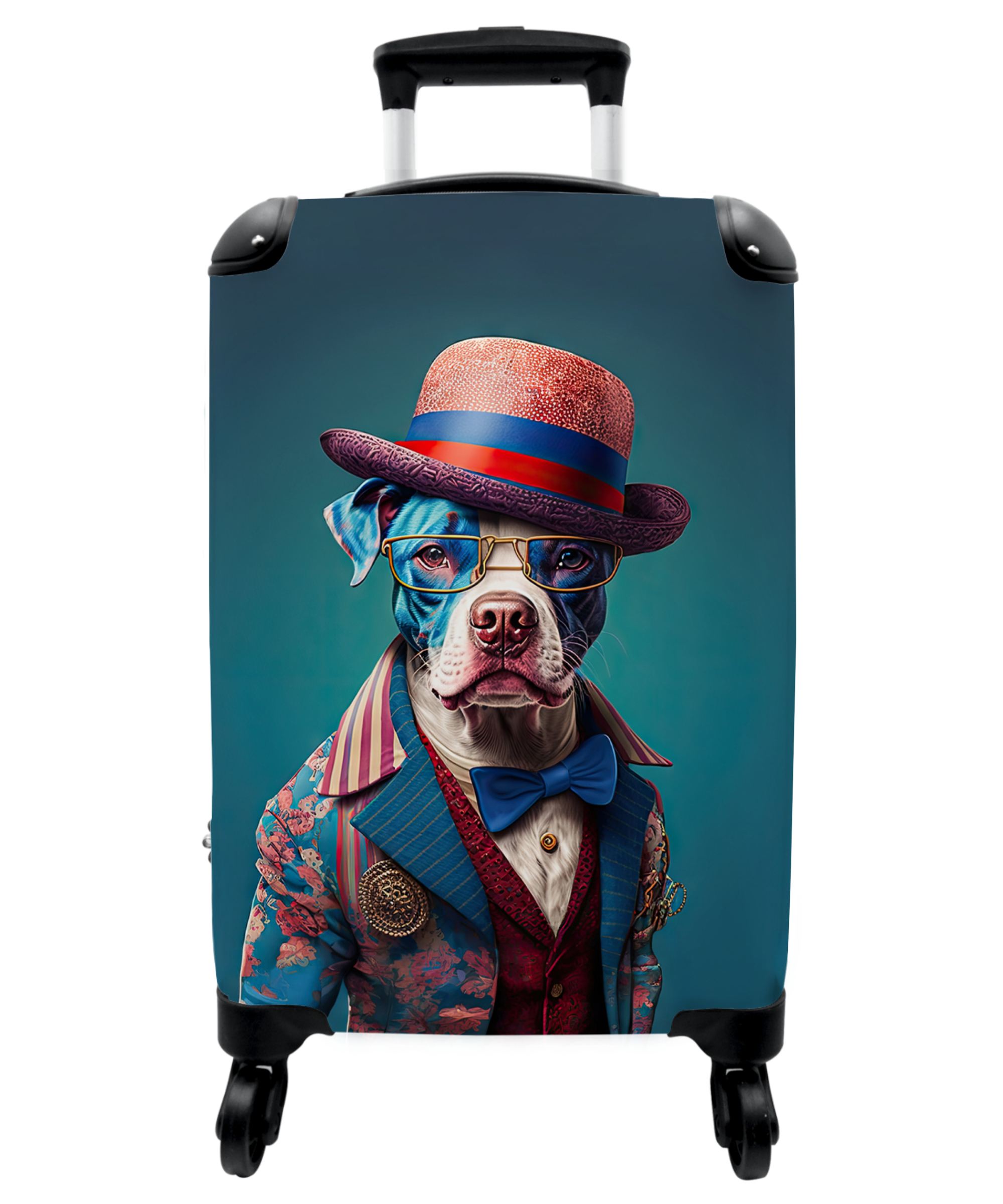 Koffer - Hond - Hoed - Colbert - Bloemen - Blauw-1