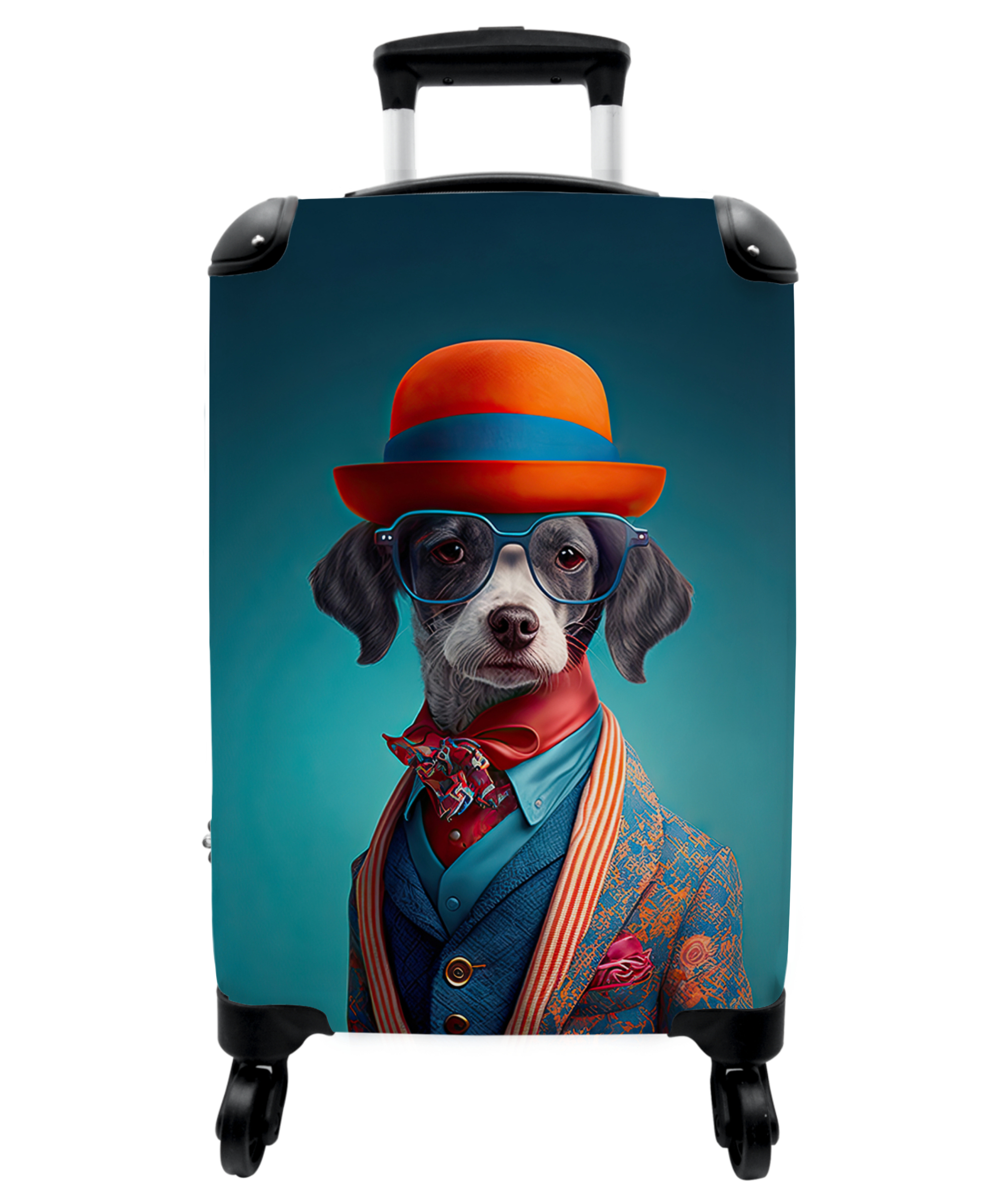 Koffer - Hond - Colbert - Bloemen - Portret - Blauw-1