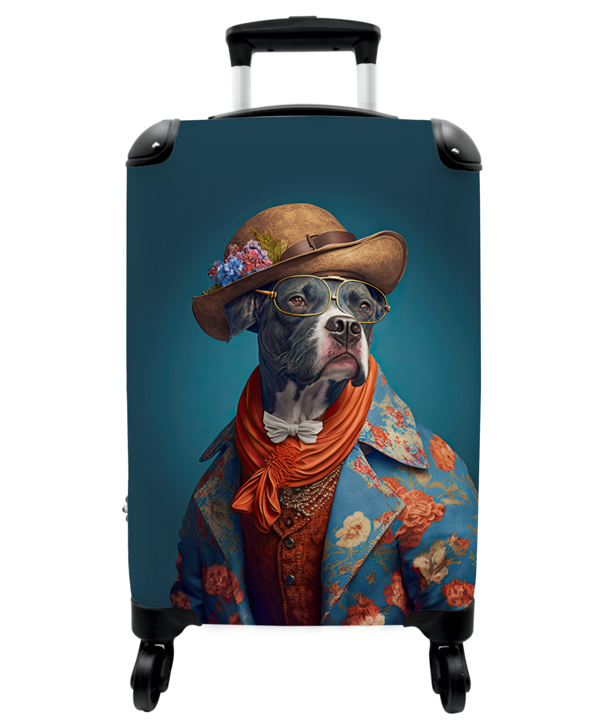 Koffer - Hond met colbert en hoed