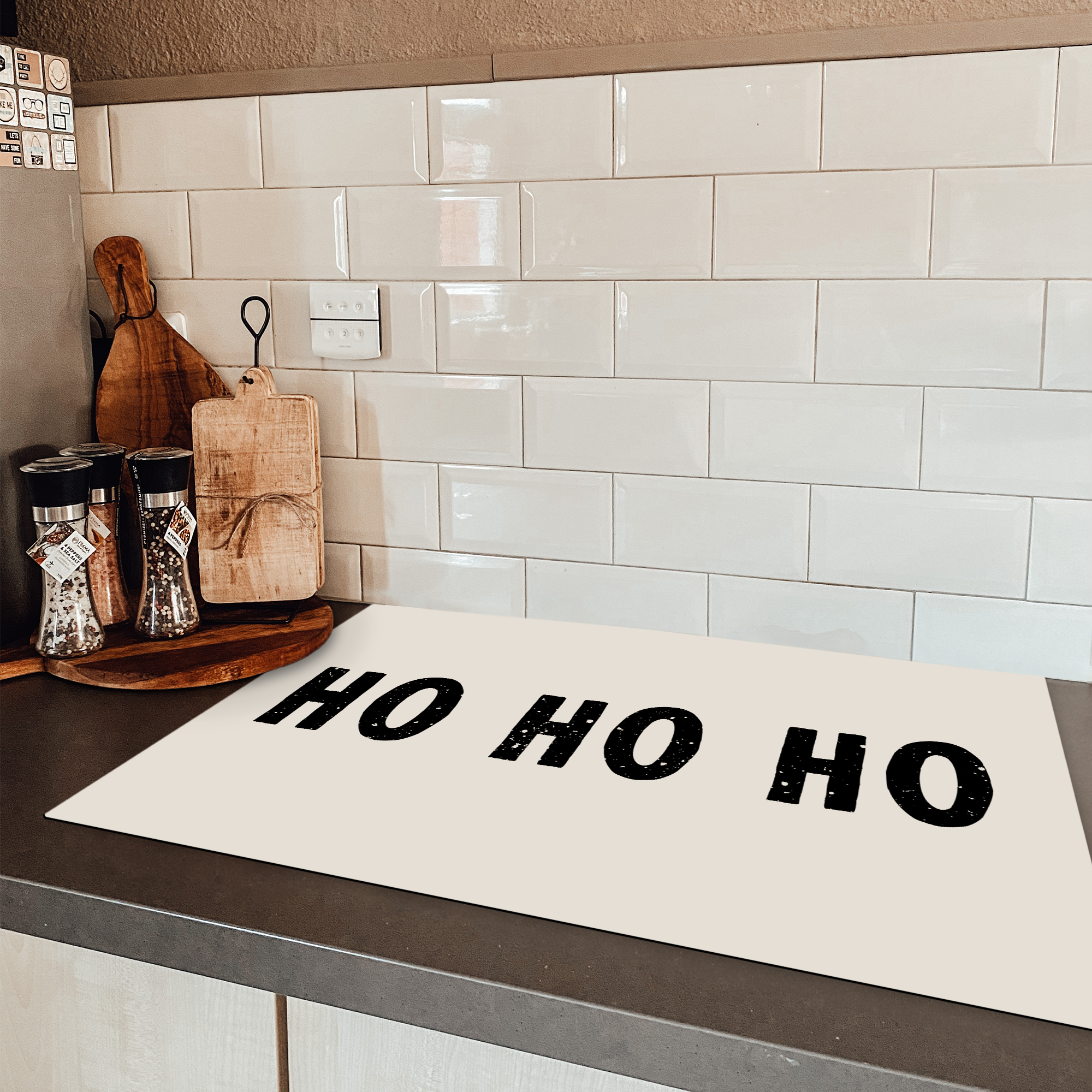 Inductiebeschermer - Kerstmis - Ho ho ho - Spreuken - Beige - Kerstman-3