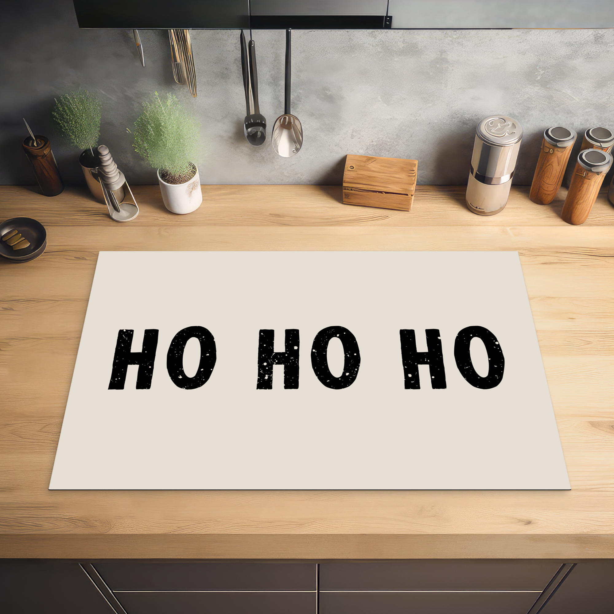 Inductiebeschermer - Kerstmis - Ho ho ho - Spreuken - Beige - Kerstman-2