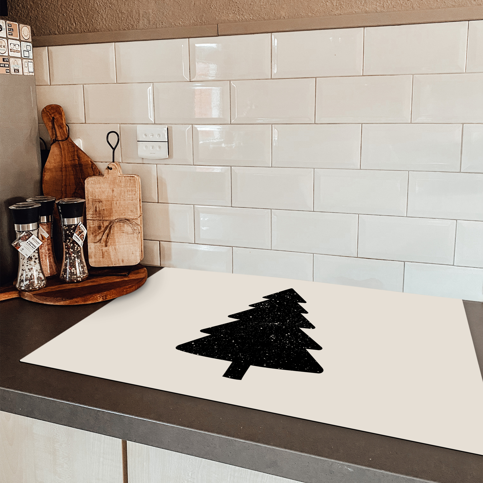 Inductiebeschermer - Kerstboom - Zwart - Feestdagen - Beige-3