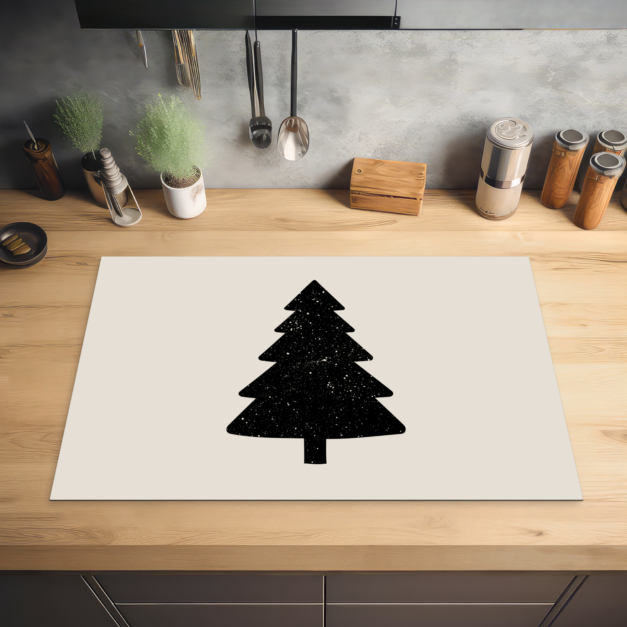 Inductiebeschermer - Kerstboom - Zwart - Feestdagen - Beige-2