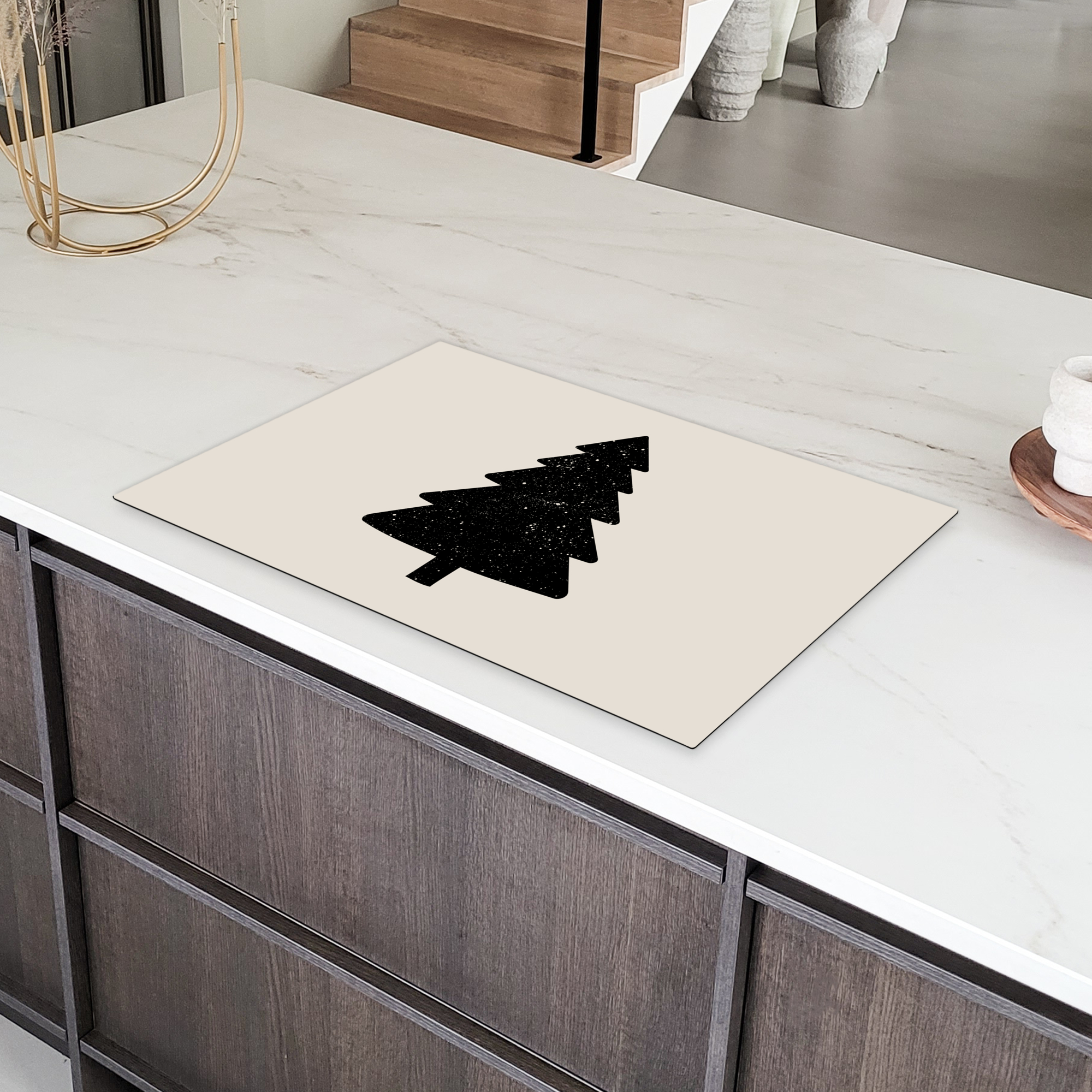 Inductiebeschermer - Kerstboom - Zwart - Feestdagen - Beige-4