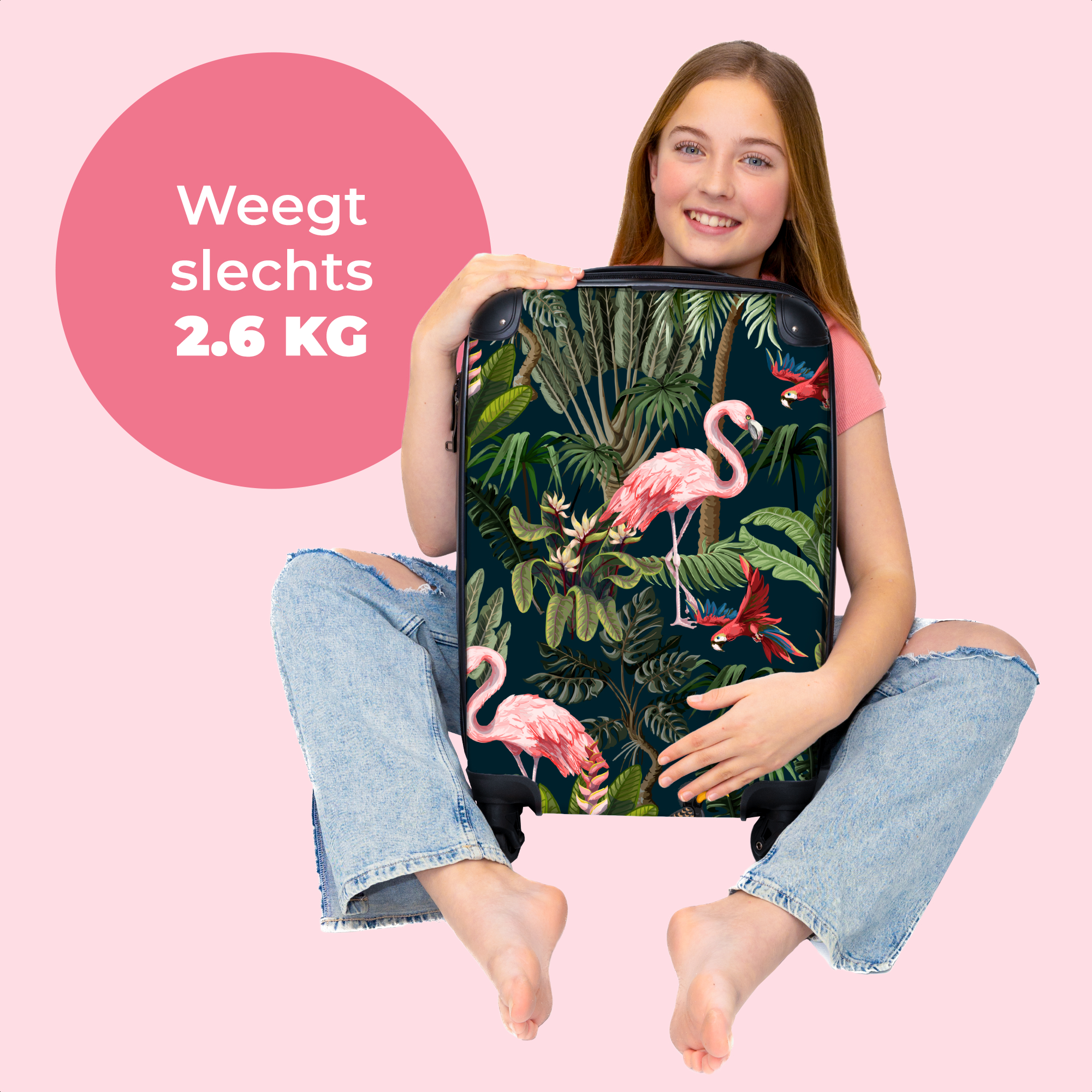 Koffer - Jungledieren - Patroon - Kinderen - Flamingo - Papegaai - Kids-4