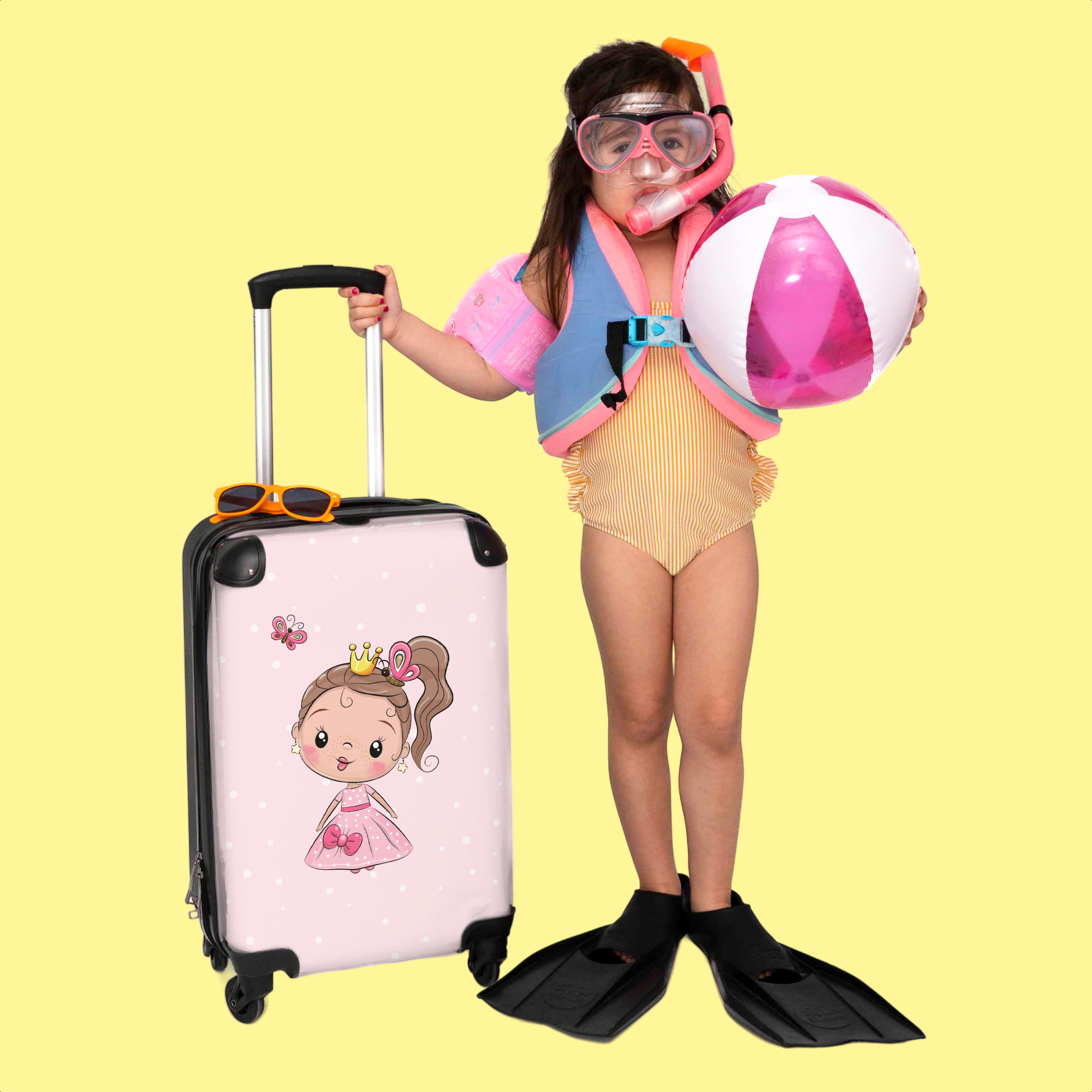Koffer - Prinses - Meisjes - Roze - Stippen - Pastel - Vlinder-3