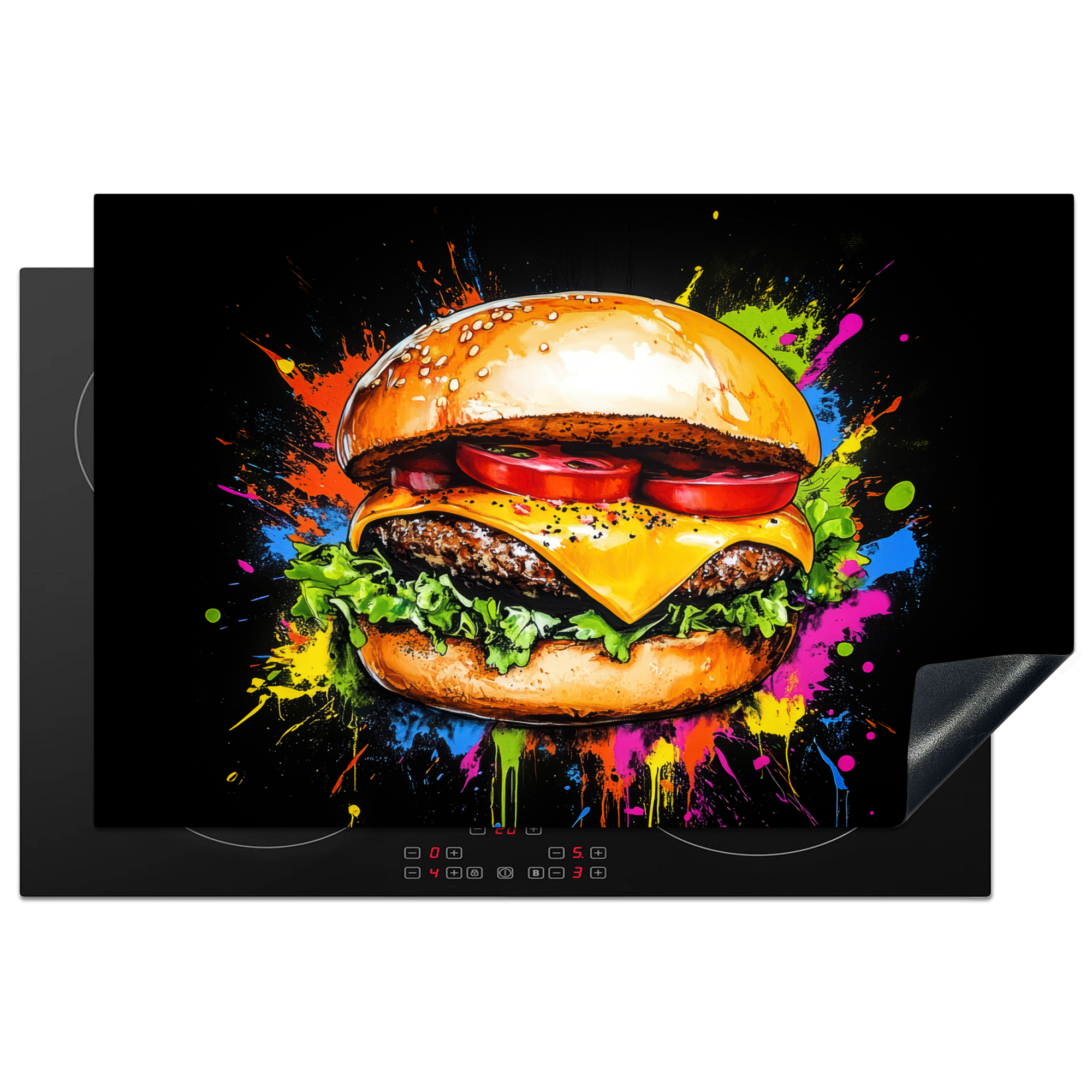 Inductiebeschermer - Hamburger - Graffiti - Verf - Kleurrijk - Eten - Abstract