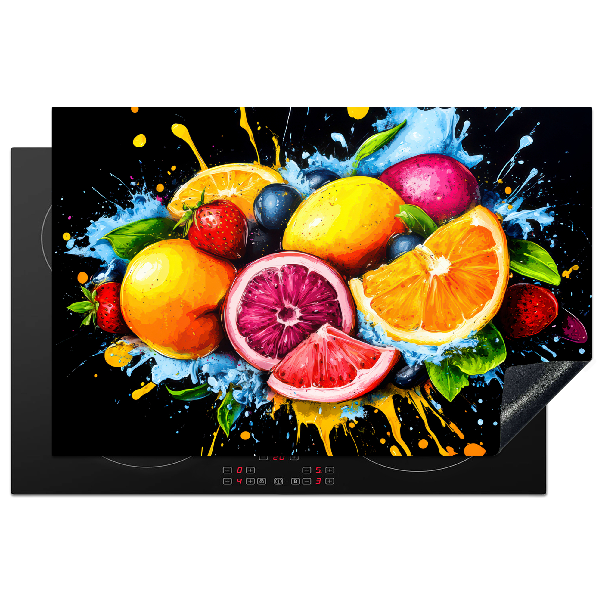 Inductiebeschermer - Fruit - Graffiti - Kleurrijk - Sinaasappel - Aardbei - Abstract