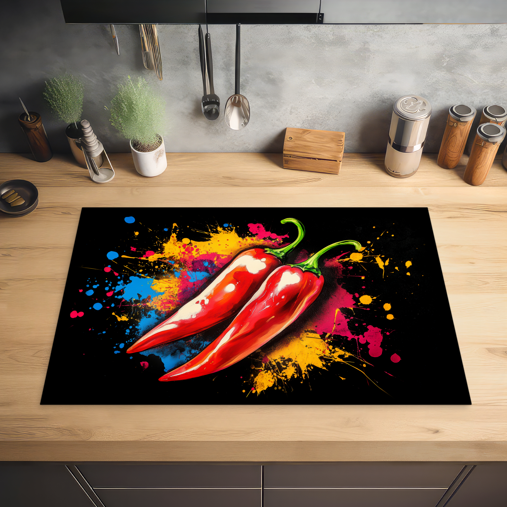 Inductiebeschermer - Peper - Graffiti - Verf - Abstract - Modern - Kleurrijk-2