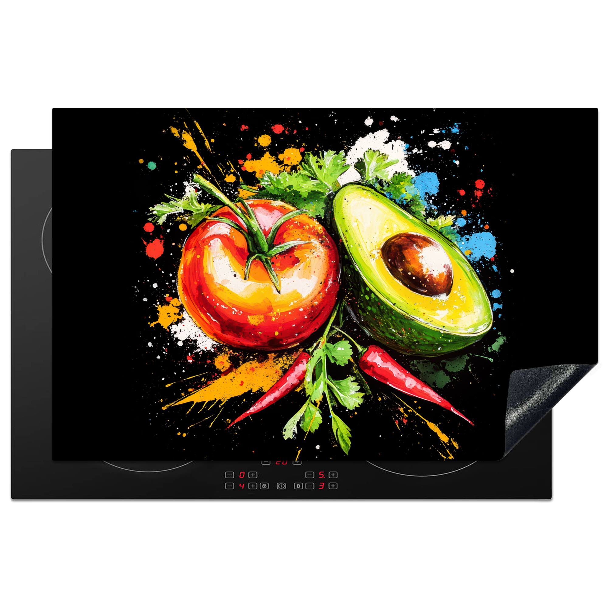 Inductiebeschermer - Tomaat - Avocado - Peper - Graffiti - Verf - Modern