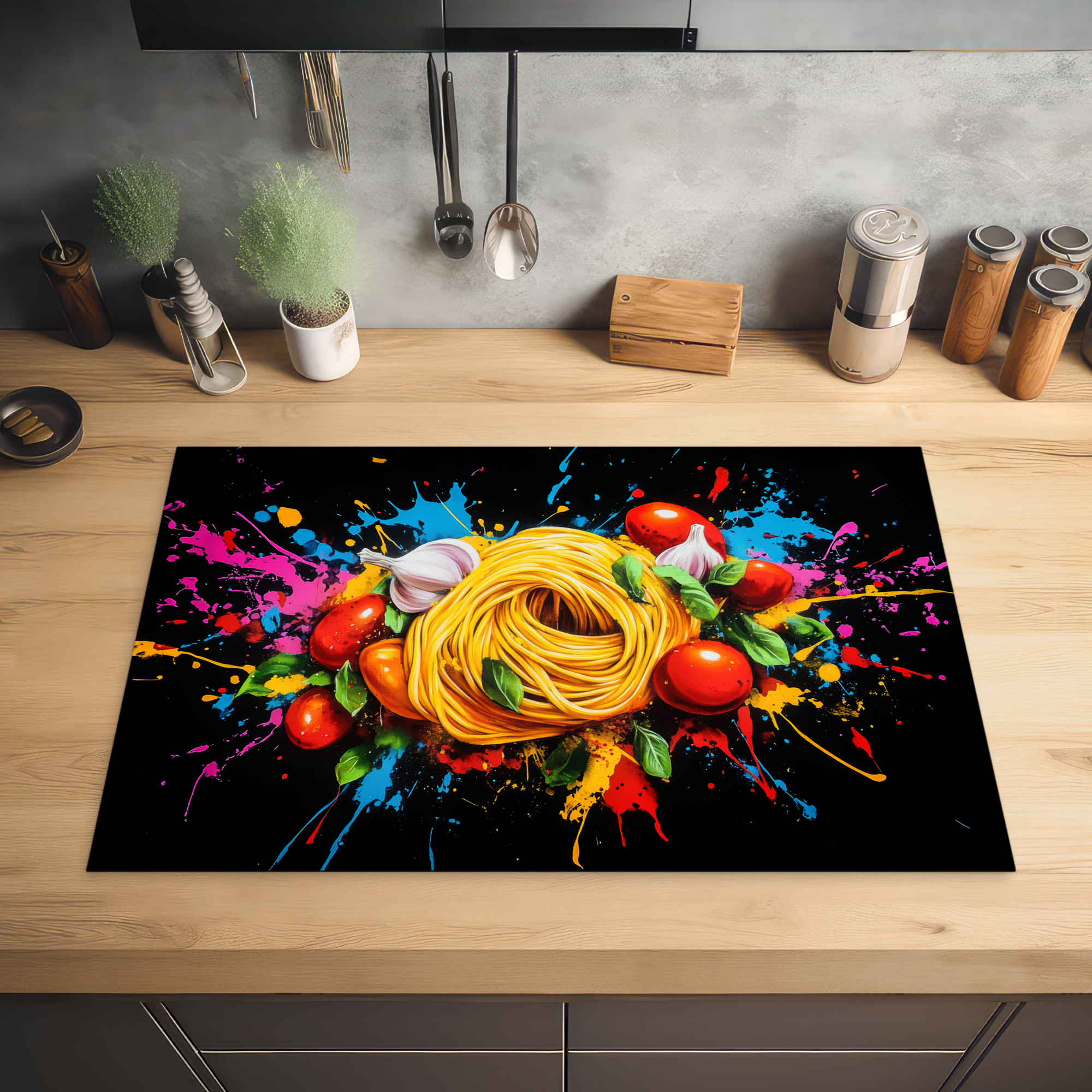 Inductiebeschermer - Spaghetti - Graffiti - Verf - Kleurrijk - Eten - Modern-2