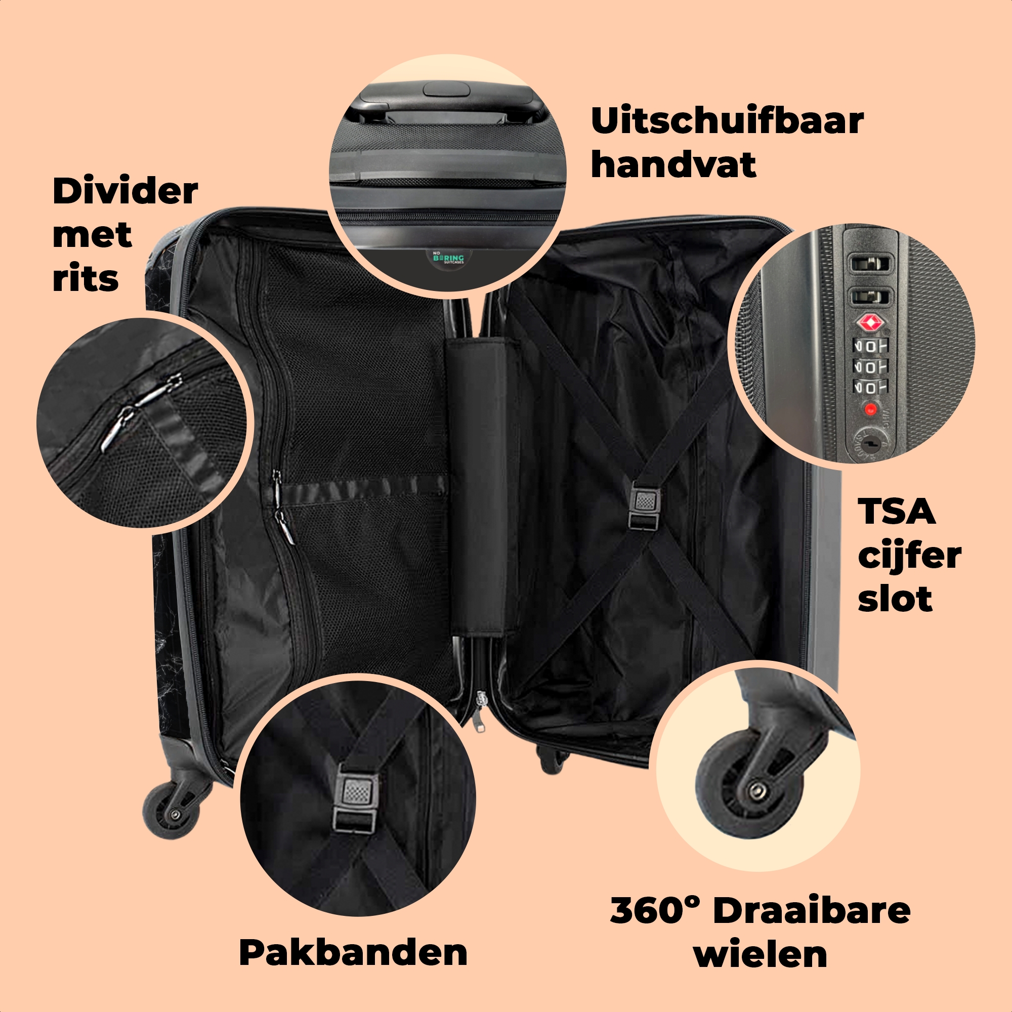 Koffer - Marmer - Zwart - Luxe - Wit - Marmerlook-thumbnail-2