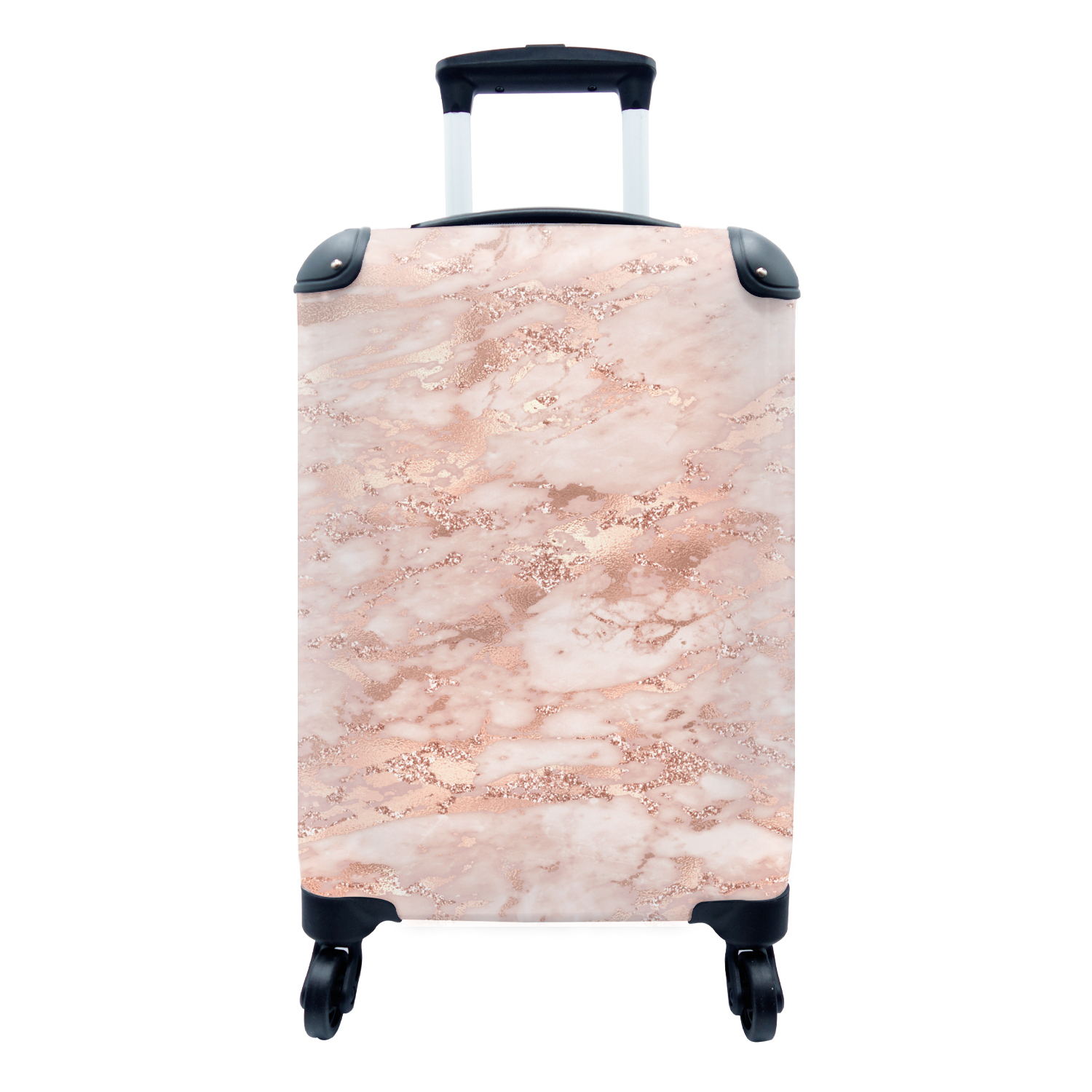 Koffer Marmer - Luxe - Roségoud - Roze Glitter - Marmerlook - Past binnen 55x40x20 cm en cm - Handbagage - Trolley - Fotokoffer - Cabin Size - NoBoringSuitcases.com