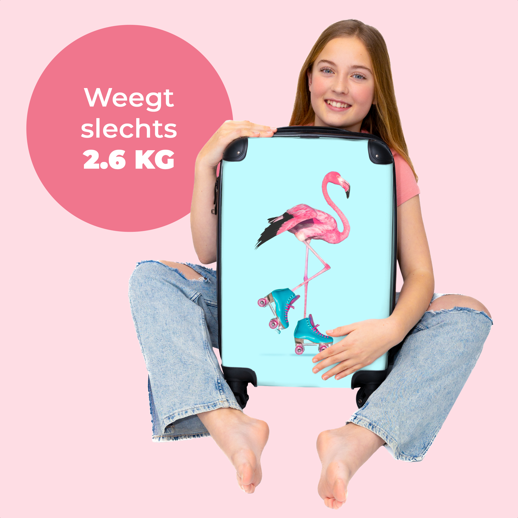 Koffer - Flamingo - Rolschaatsen - Blauw - Roze-4