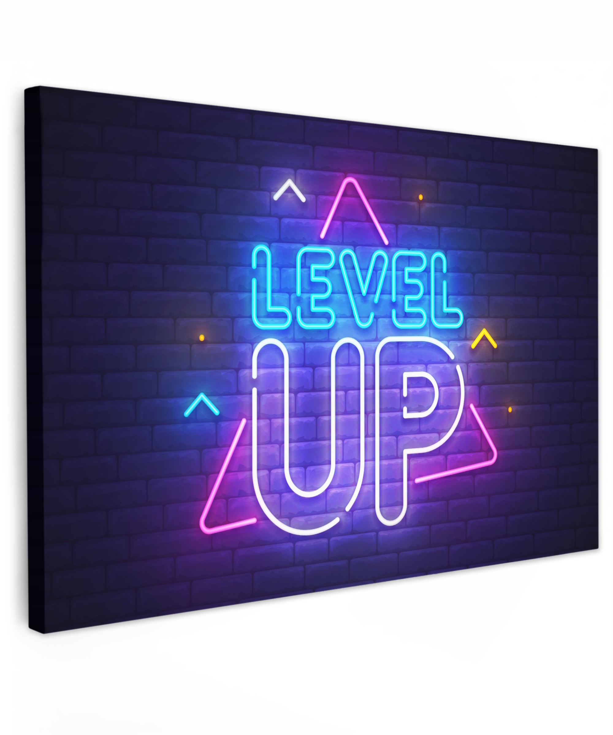 Canvas schilderij Gaming Neon Level Up Quotes Gamen