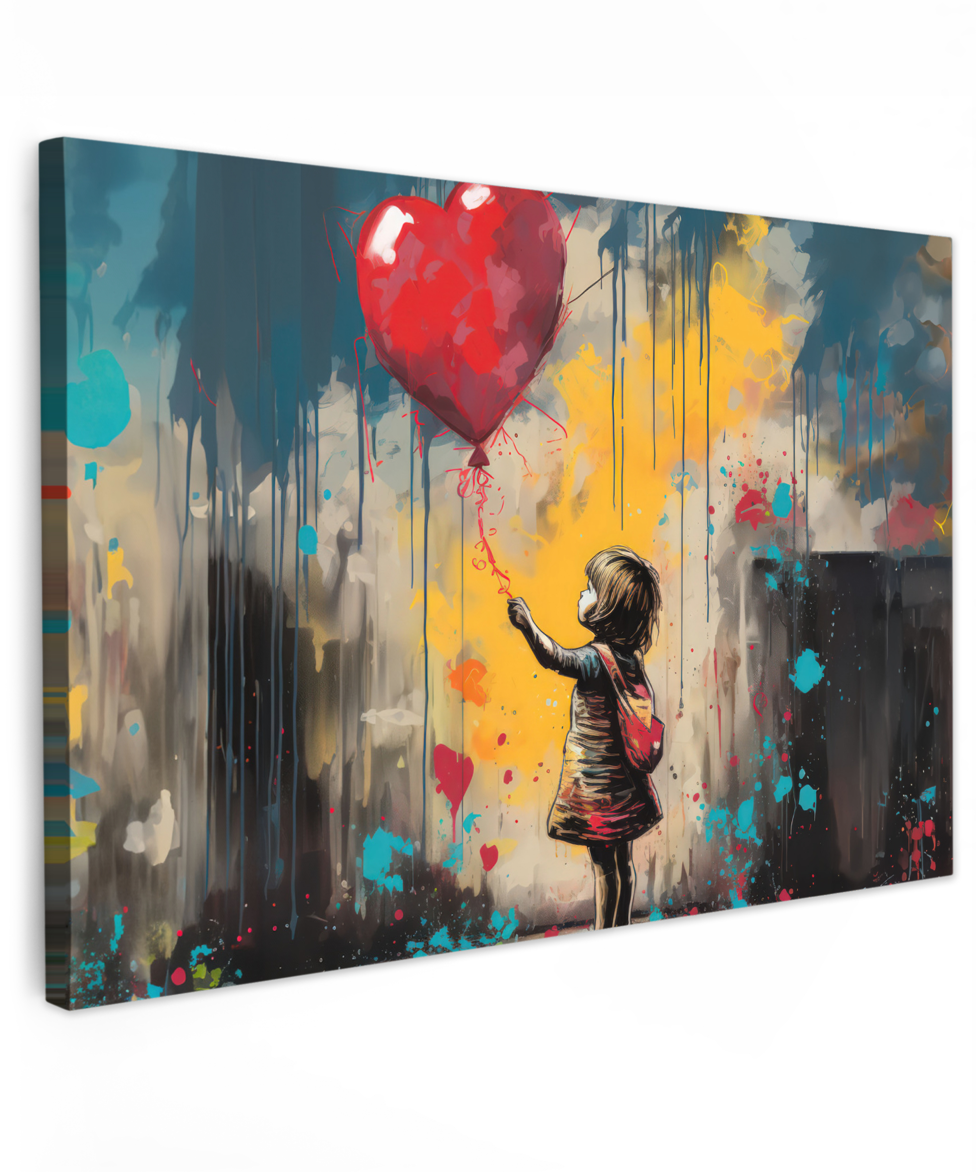 Canvas schilderij Meisje Ballon Hart Graffiti