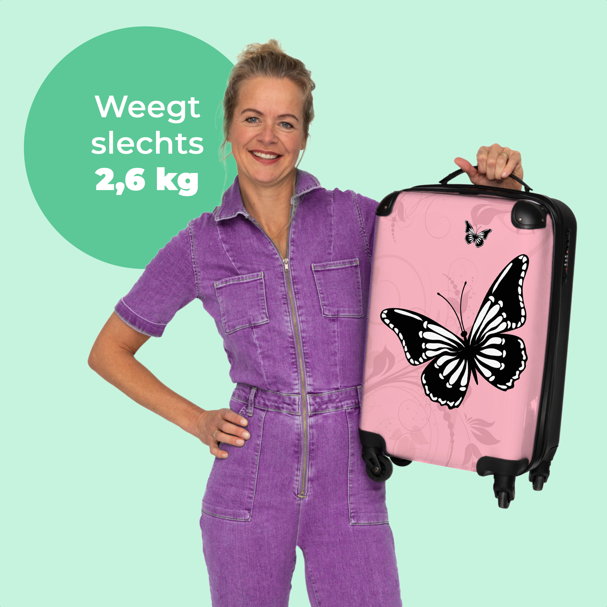 Koffer - Vlinder - Roze - Planten - Wit-4