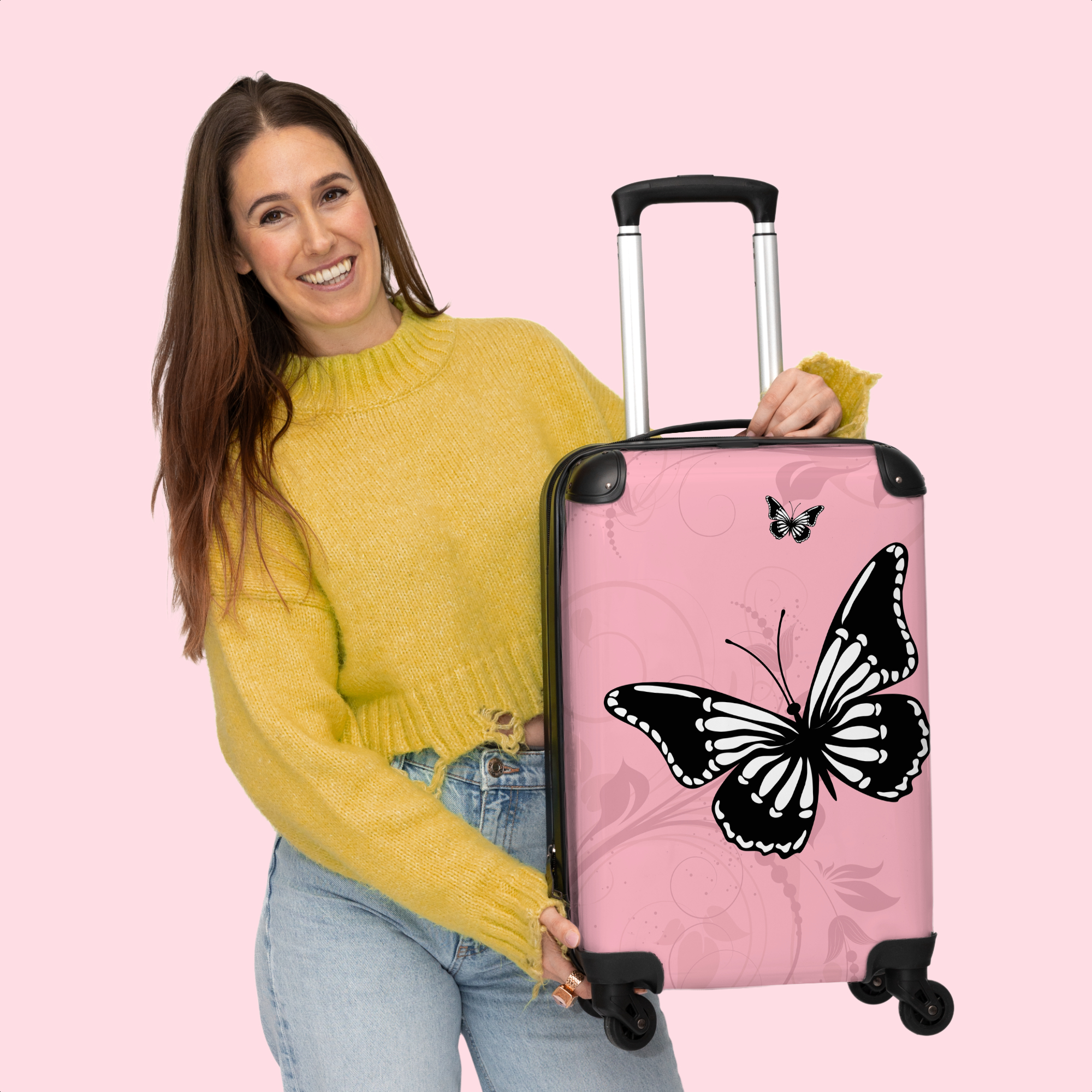 Koffer - Vlinder - Roze - Planten - Wit-2