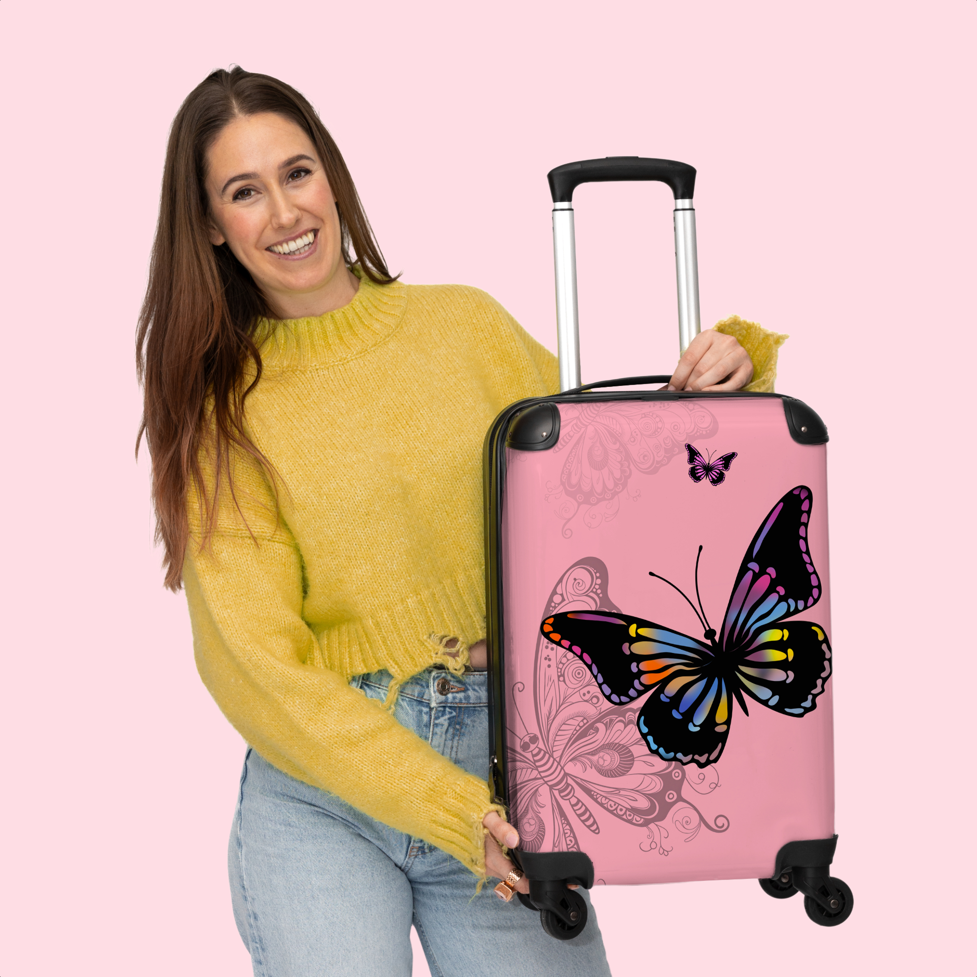 Koffer - Vlinder - Regenboog - Roze - Design-3