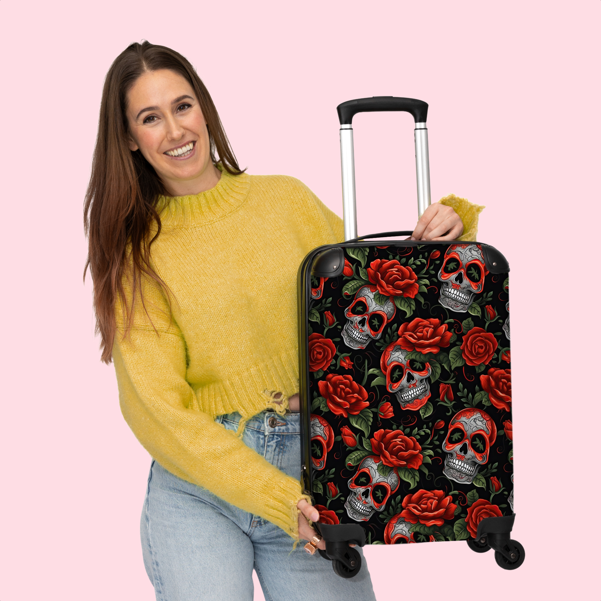 Koffer - Schedels en rode rozen-4