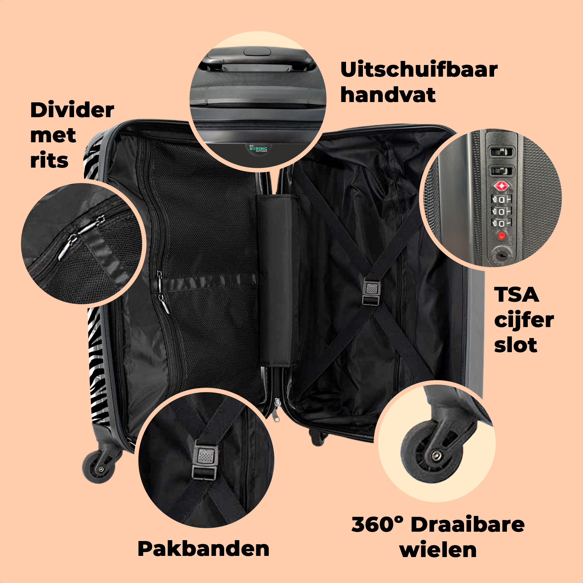 Koffer - Dierenprint - Zebra - Design - Zwart wit-2