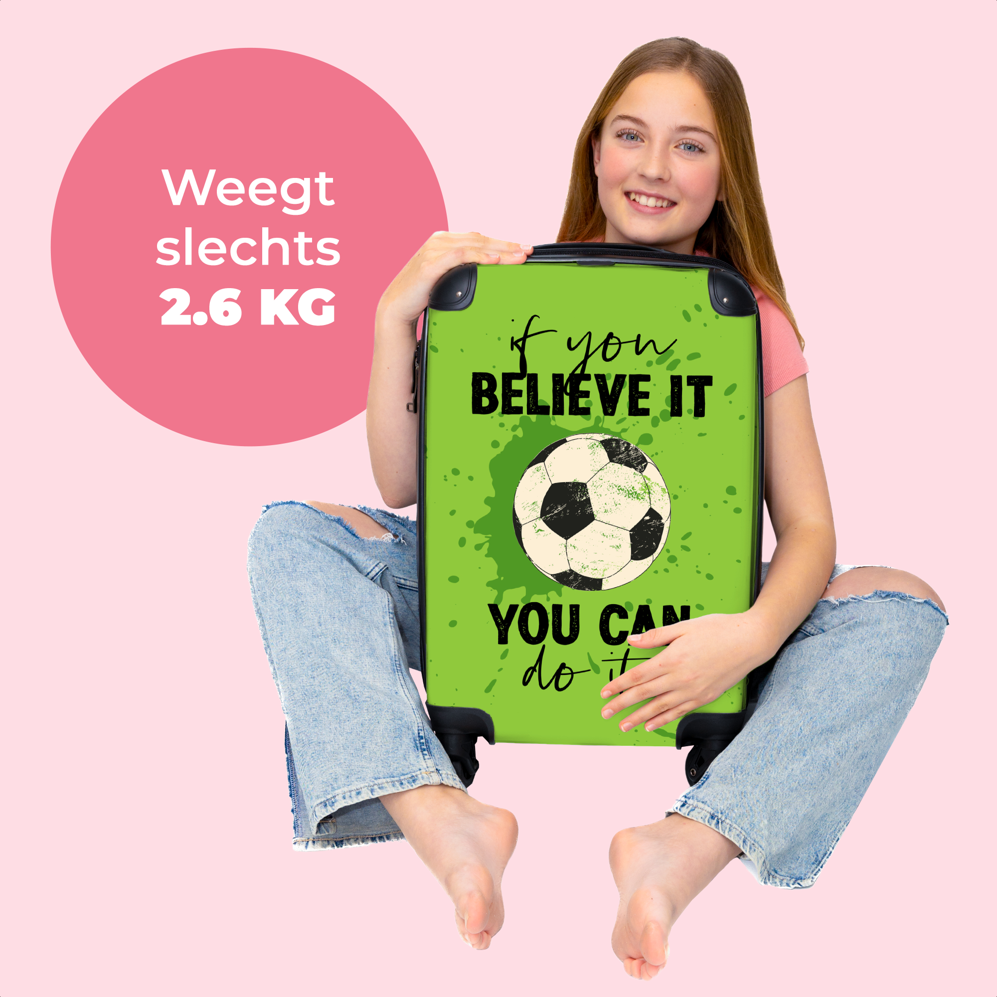 Koffer - Quotes - 'If you believe it you can do it' - Voetbal - Groen - Vintage-4