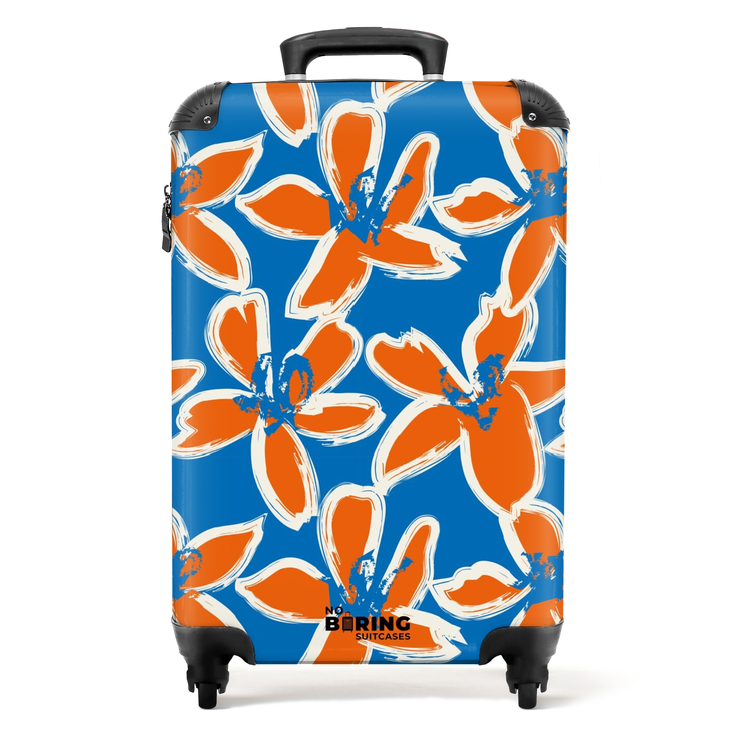 Koffer - Pastel bloemen - Oranje met blauw