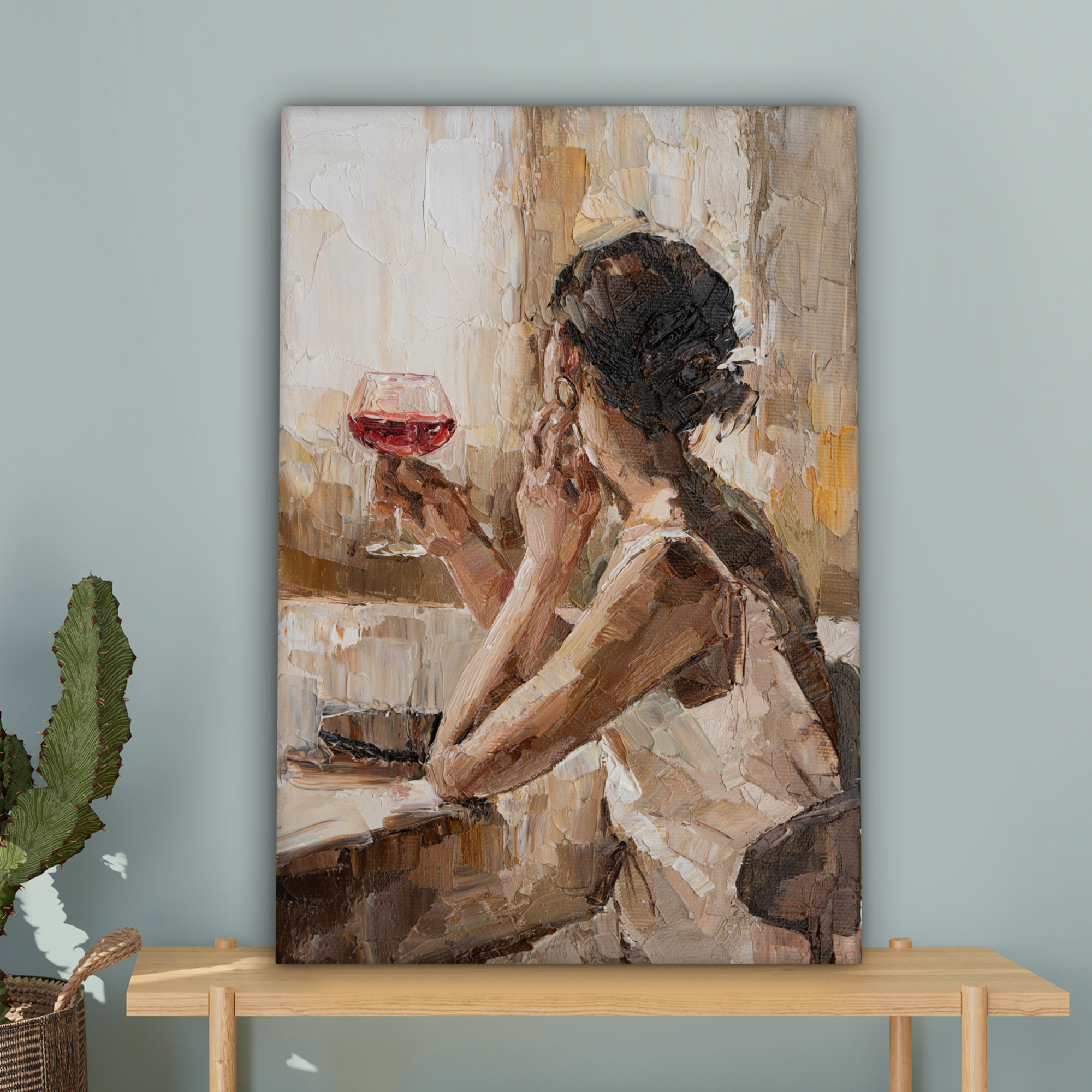 Canvas schilderij - Schilderij - Olieverf - Vrouw - Wijn-4