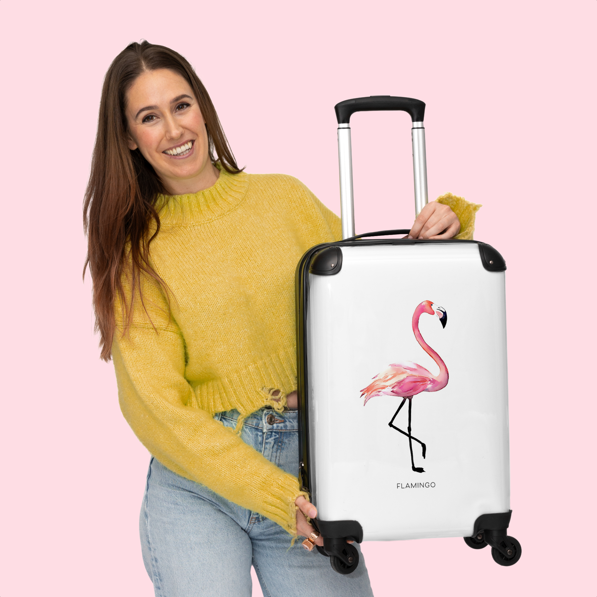 Koffer - Flamingo op witte achtergrond-4