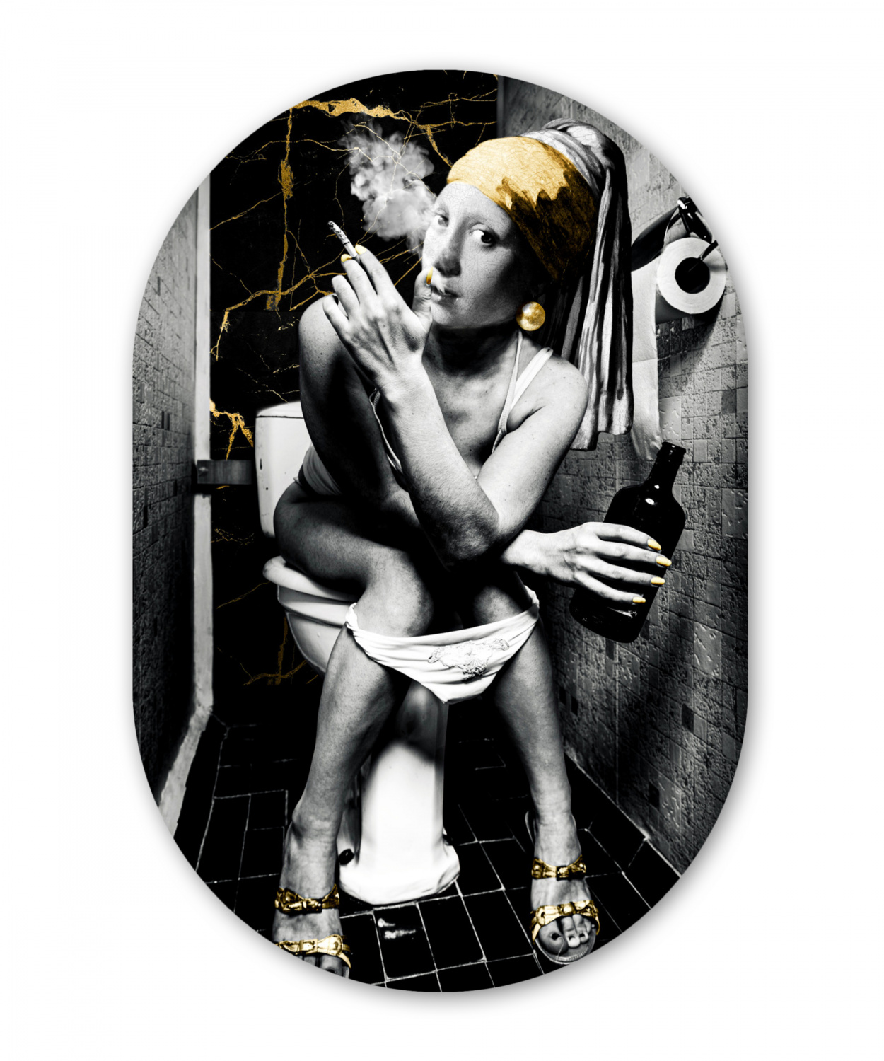 Muurovaal - Marmer - Meisje met de parel - Sigaretten