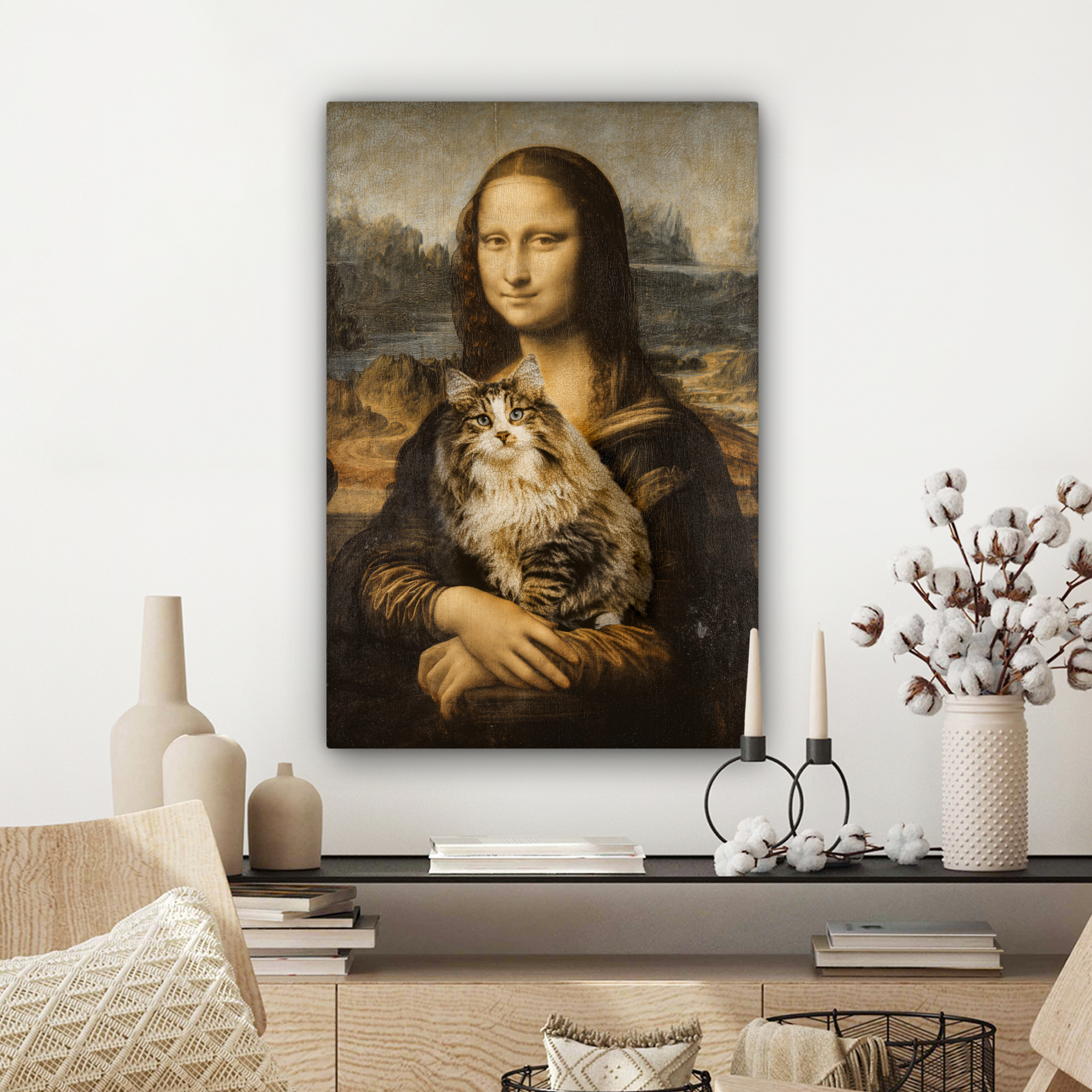Canvas schilderij - Mona Lisa - Kat - Da Vinci-3