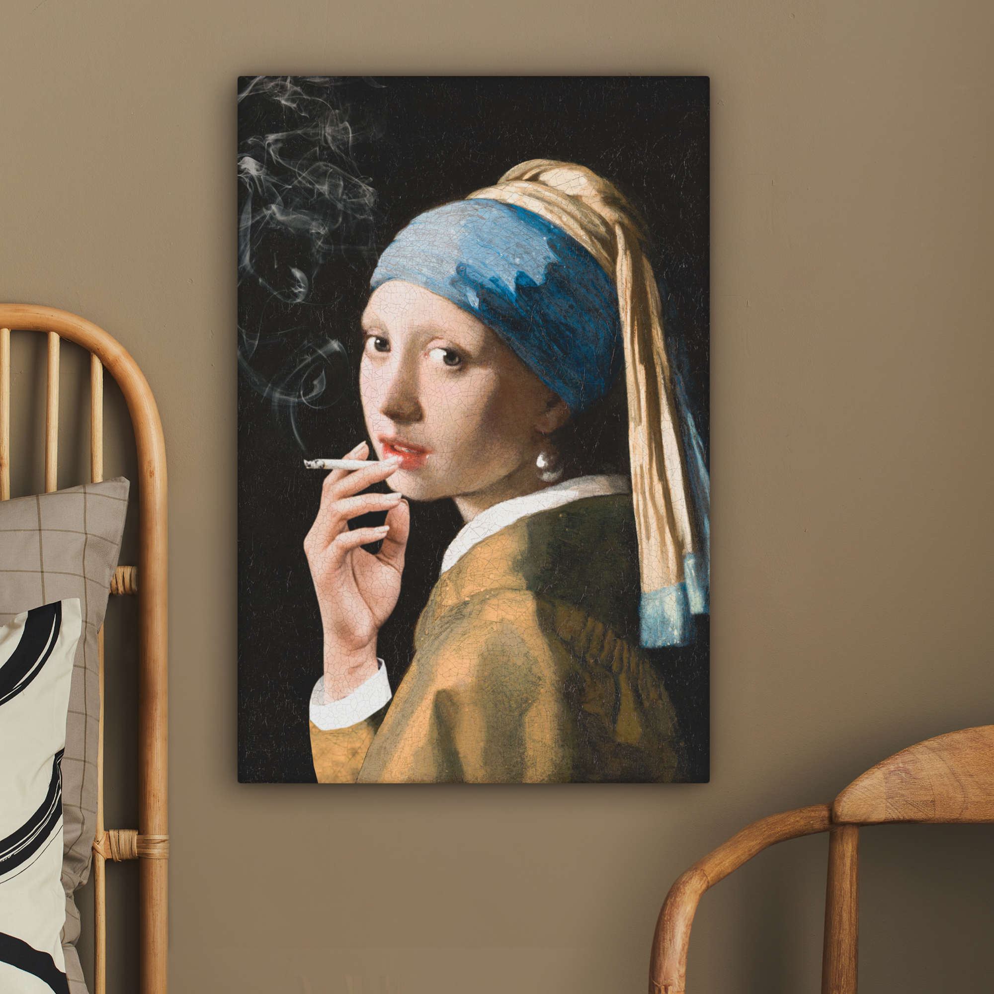 Canvas schilderij - Meisje met de parel - Johannes Vermeer - Sigaretten-2