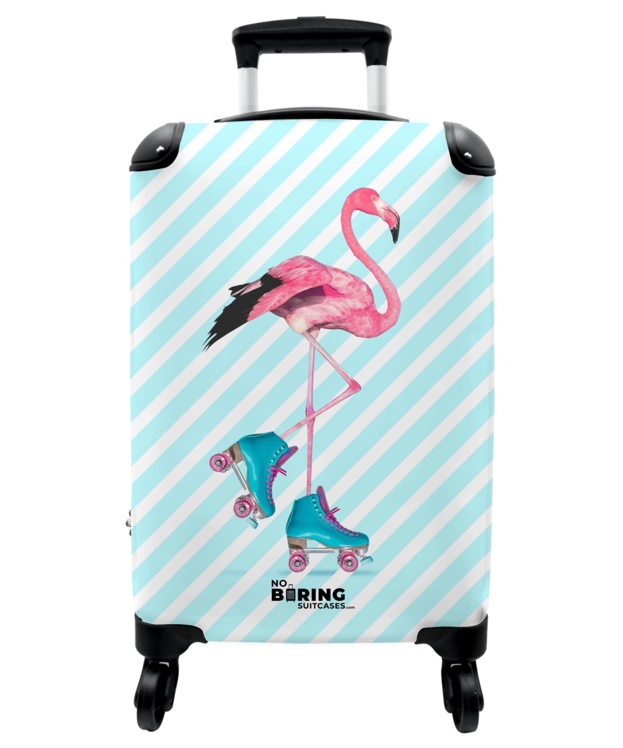 Koffer - Flamingo met blauwe rolschaatsen