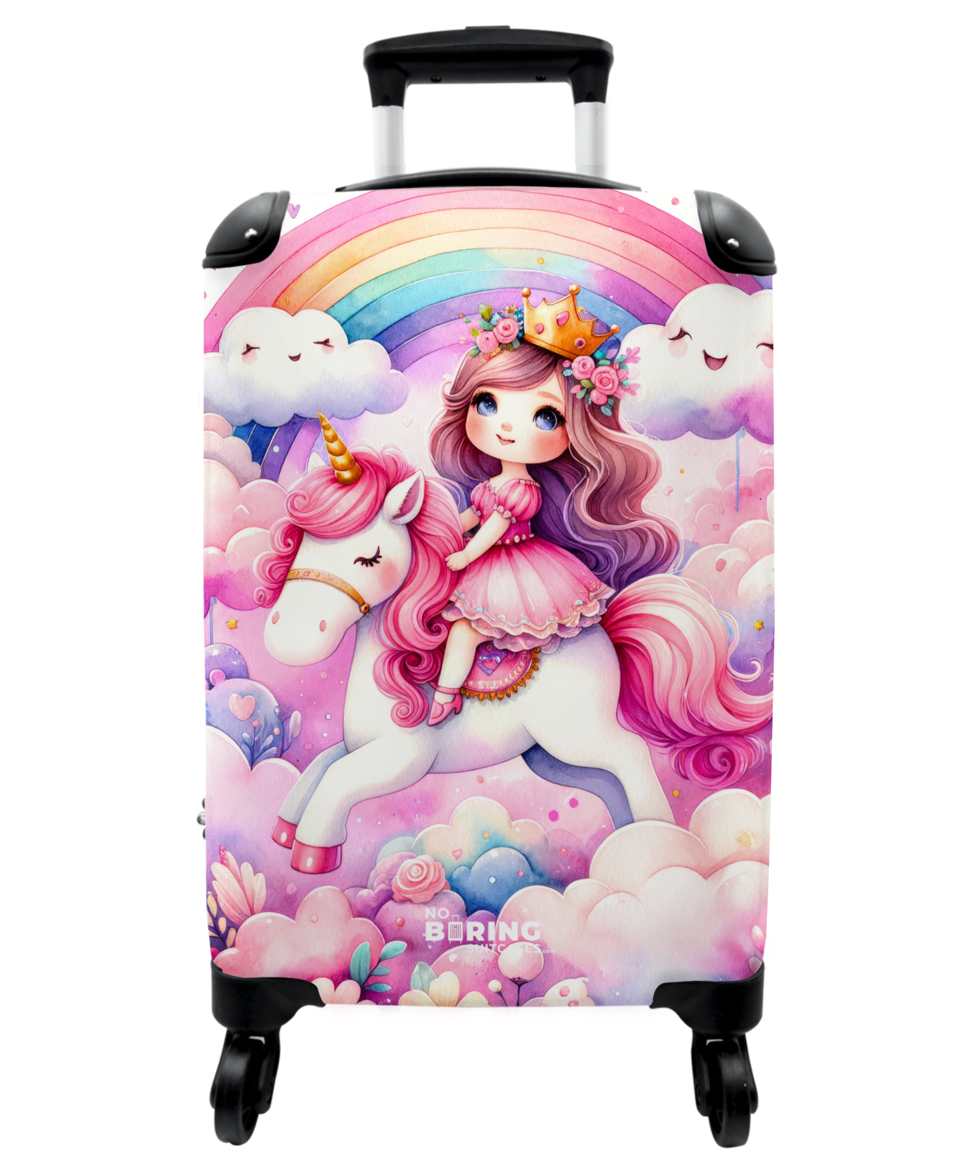 Koffer - Prinses en eenhoorn met regenboog en roze wolken
