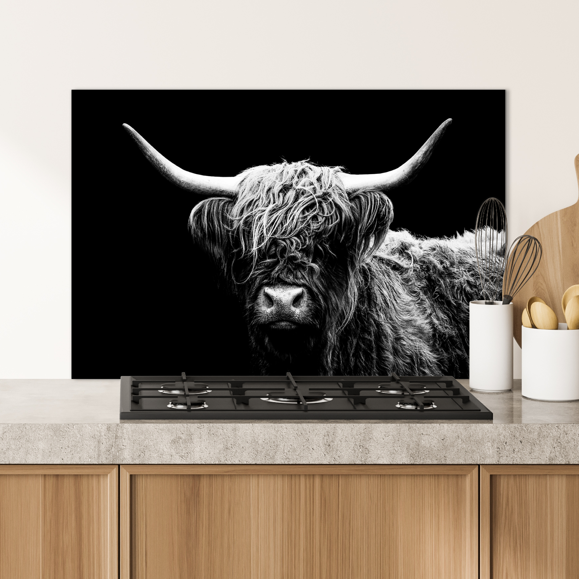 Spatscherm keuken - Schotse hooglander - Koe - Zwart - Wit - Dieren-4