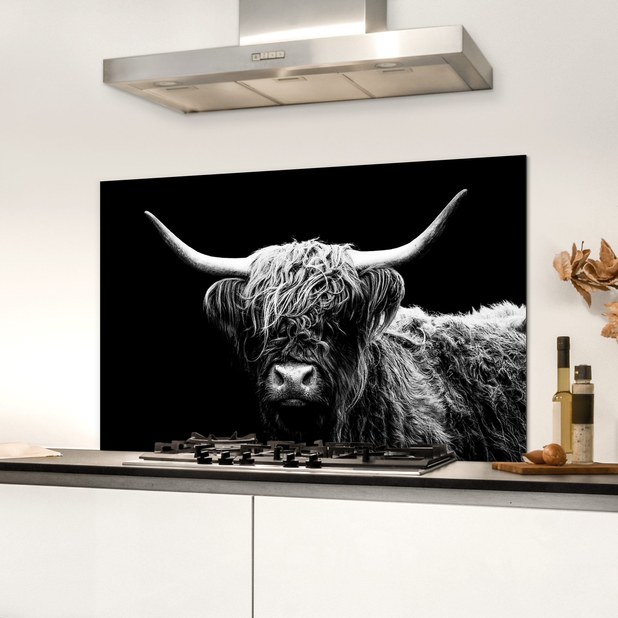 Spatscherm keuken - Schotse hooglander - Koe - Zwart - Wit - Dieren-3