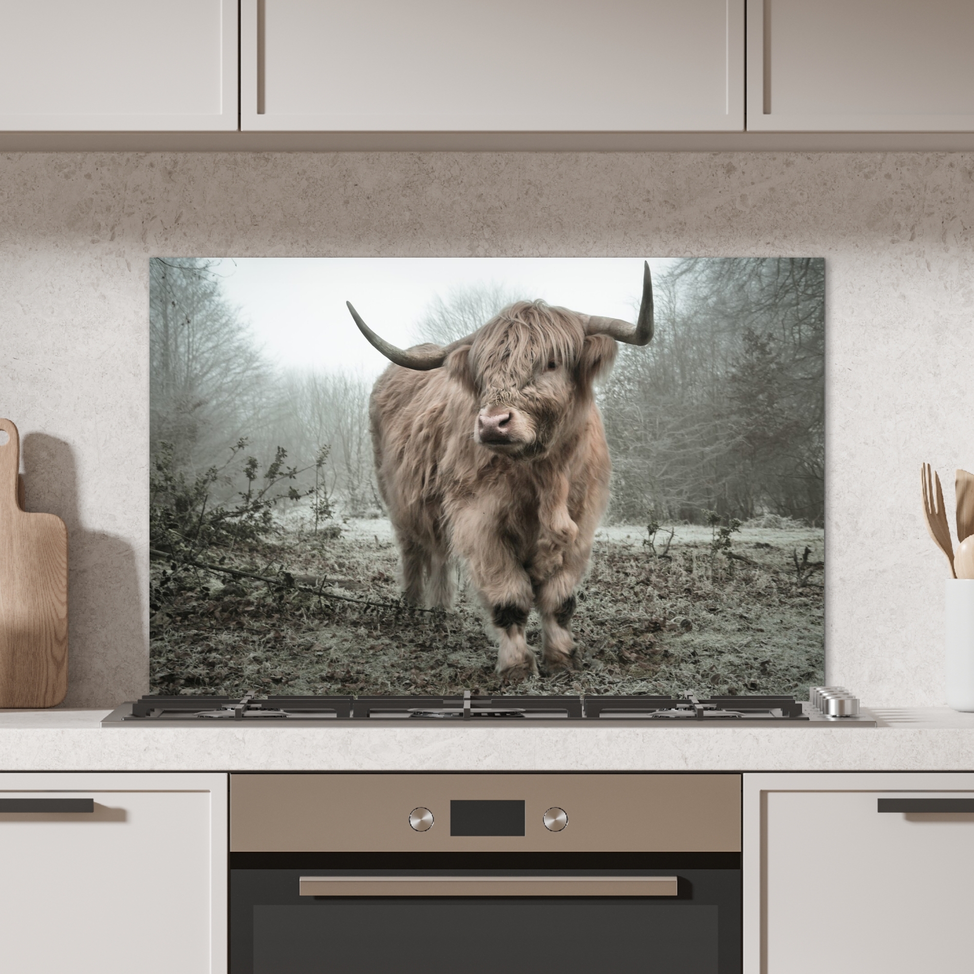 Spatscherm keuken - Schotse Hooglander - Bos - Mist - Koe - Dieren - Natuur-2