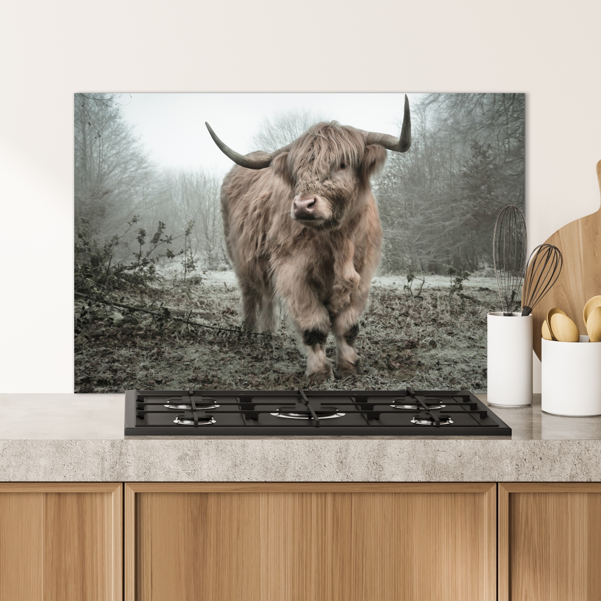 Spatscherm keuken - Schotse Hooglander - Bos - Mist - Koe - Dieren - Natuur-4