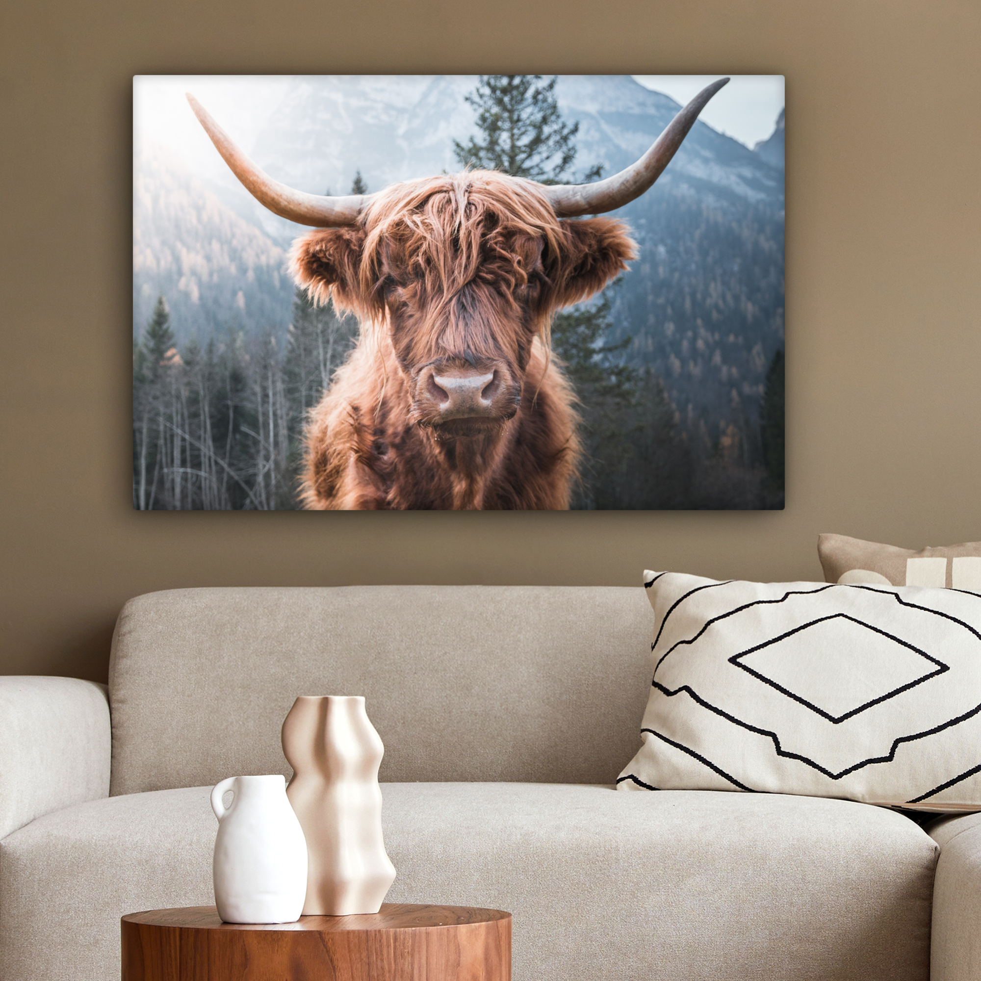 Canvas - Schotse hooglander - Koe - Dieren - Berg - Natuur-2
