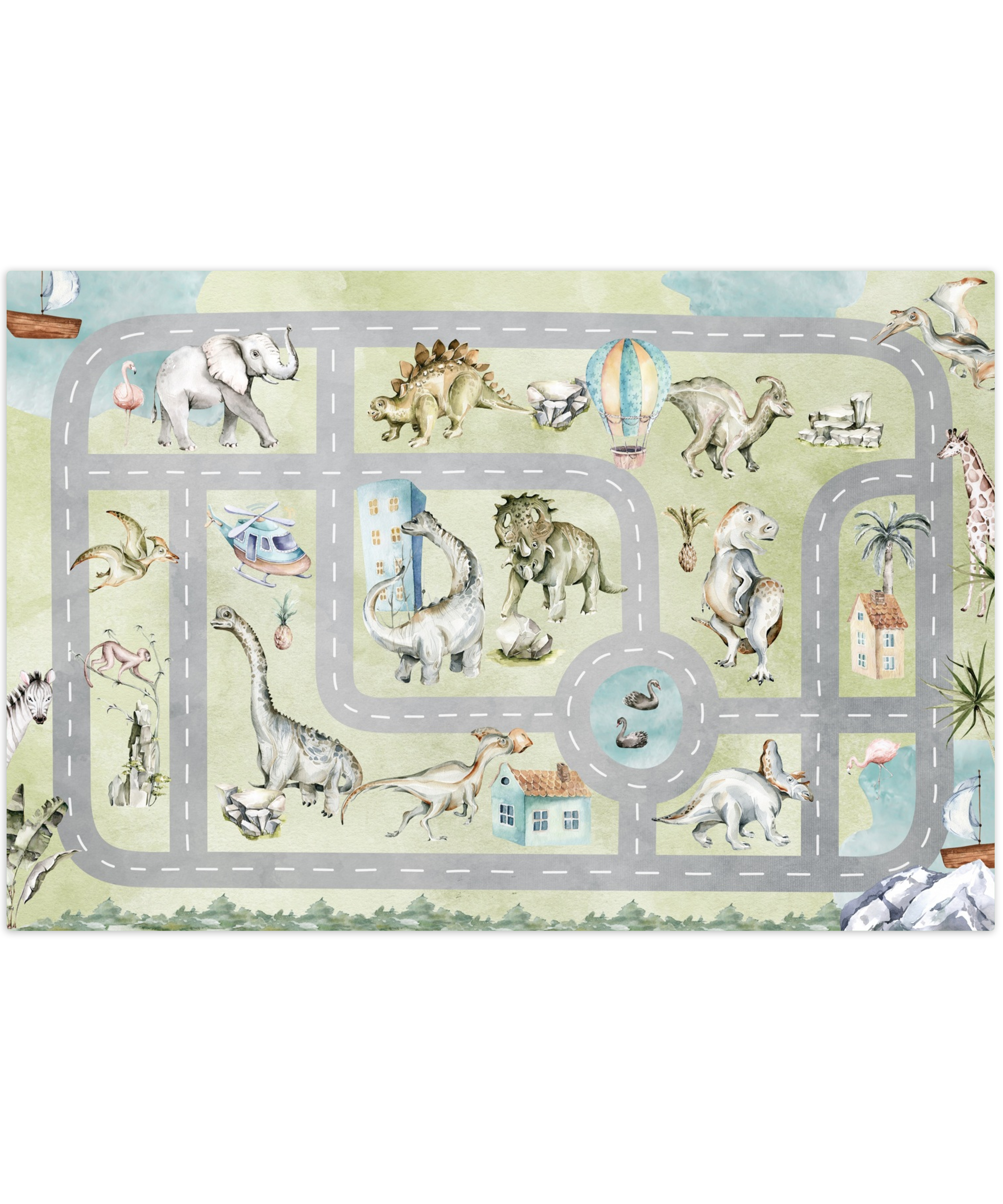 Tapis de jeu - Aquarelle - Dinosaures - Steppe urbaine