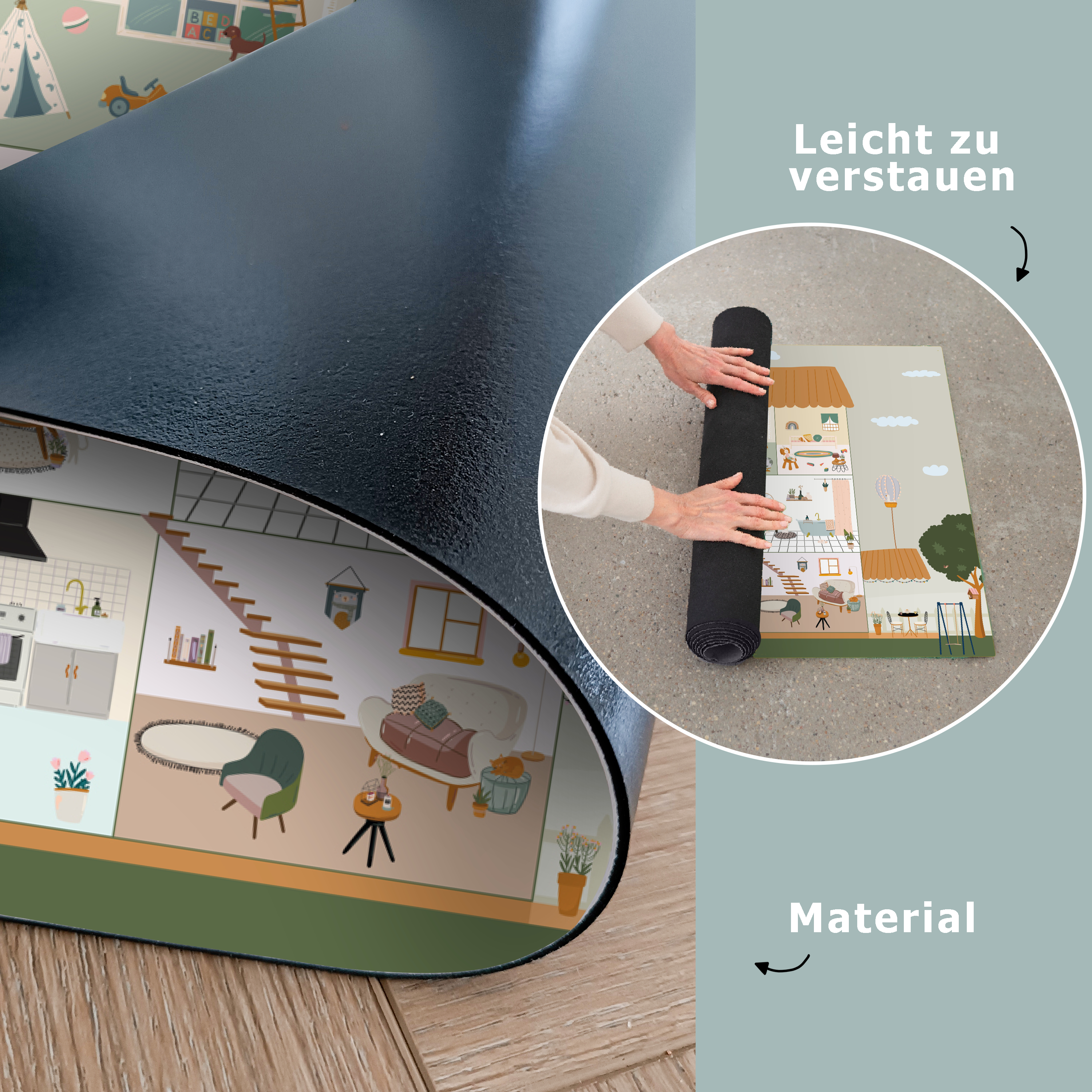 Spielmatte - Puppenhaus - Kinder - Möbel - Design - Braun-4